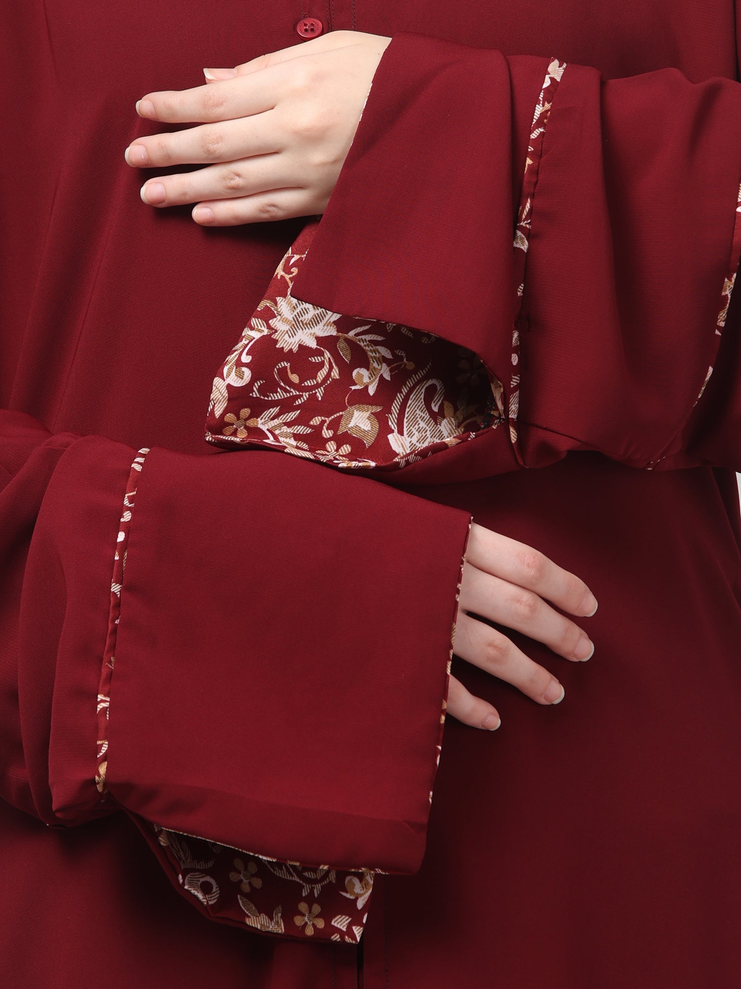 Elegant Maroon Abaya with Embroidered Bell Sleeves