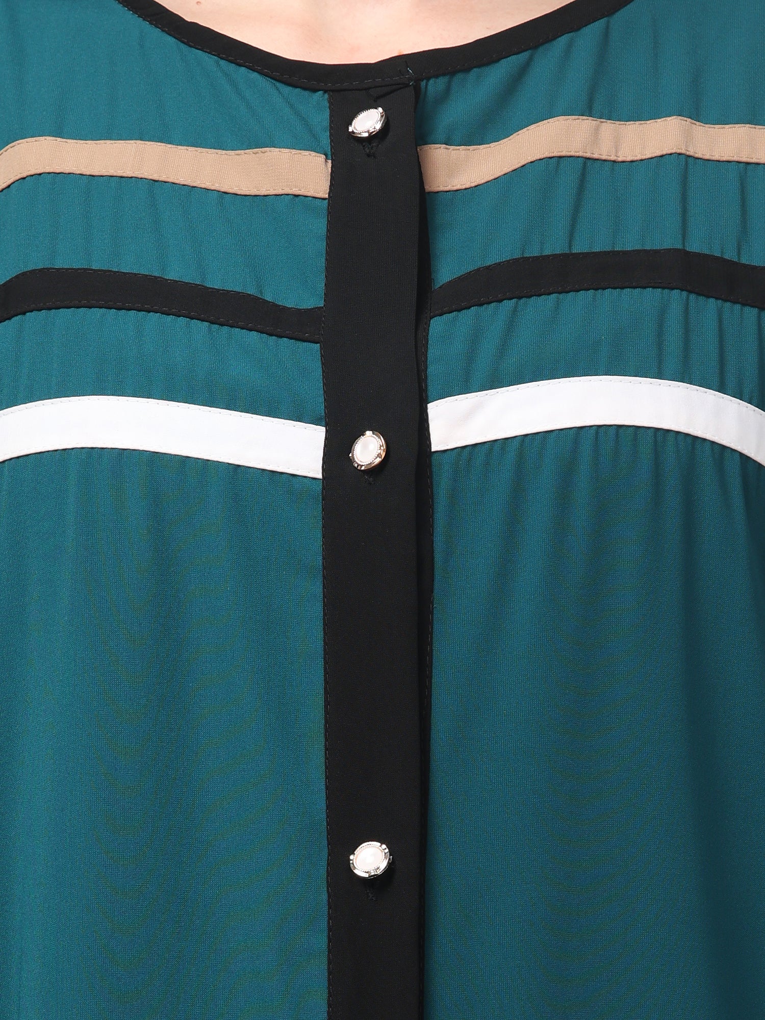 Front Open Bottle Green Abaya with Contrast Panel Detailing