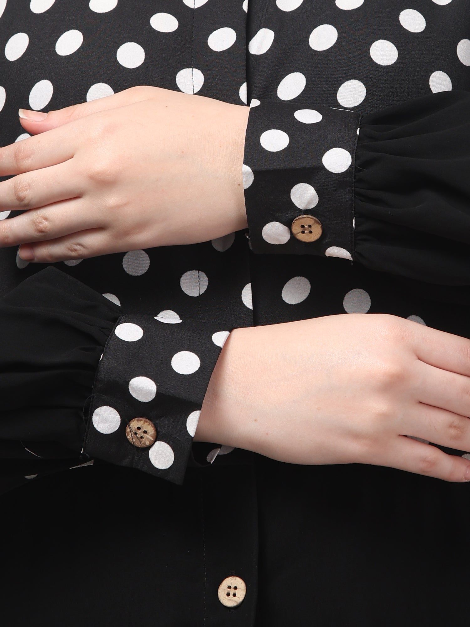 Front Open Black Polka Dot Abaya Burqa with Hijab