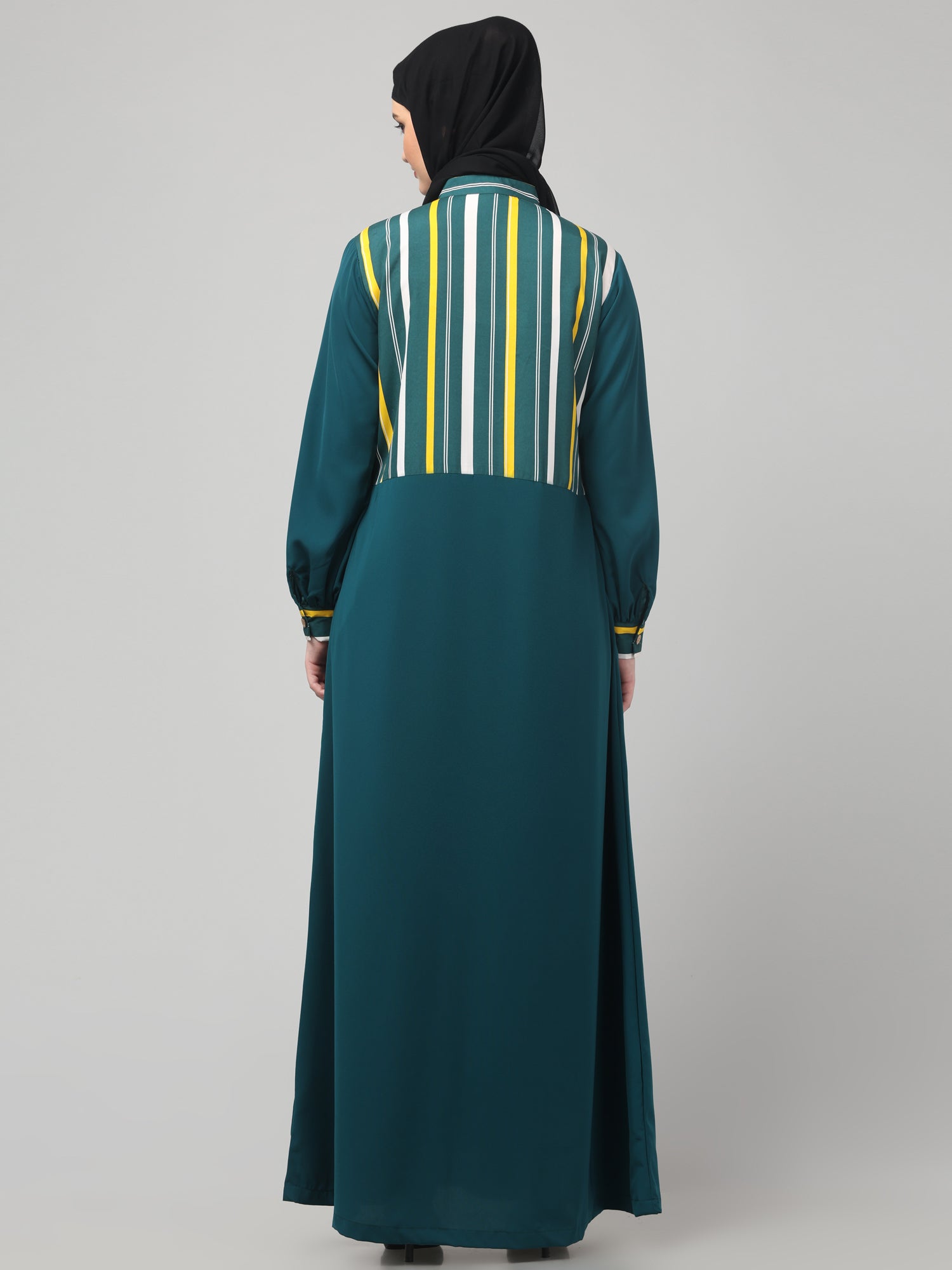 Front Open Bottle Green Yog Abaya Burqa with Hijab