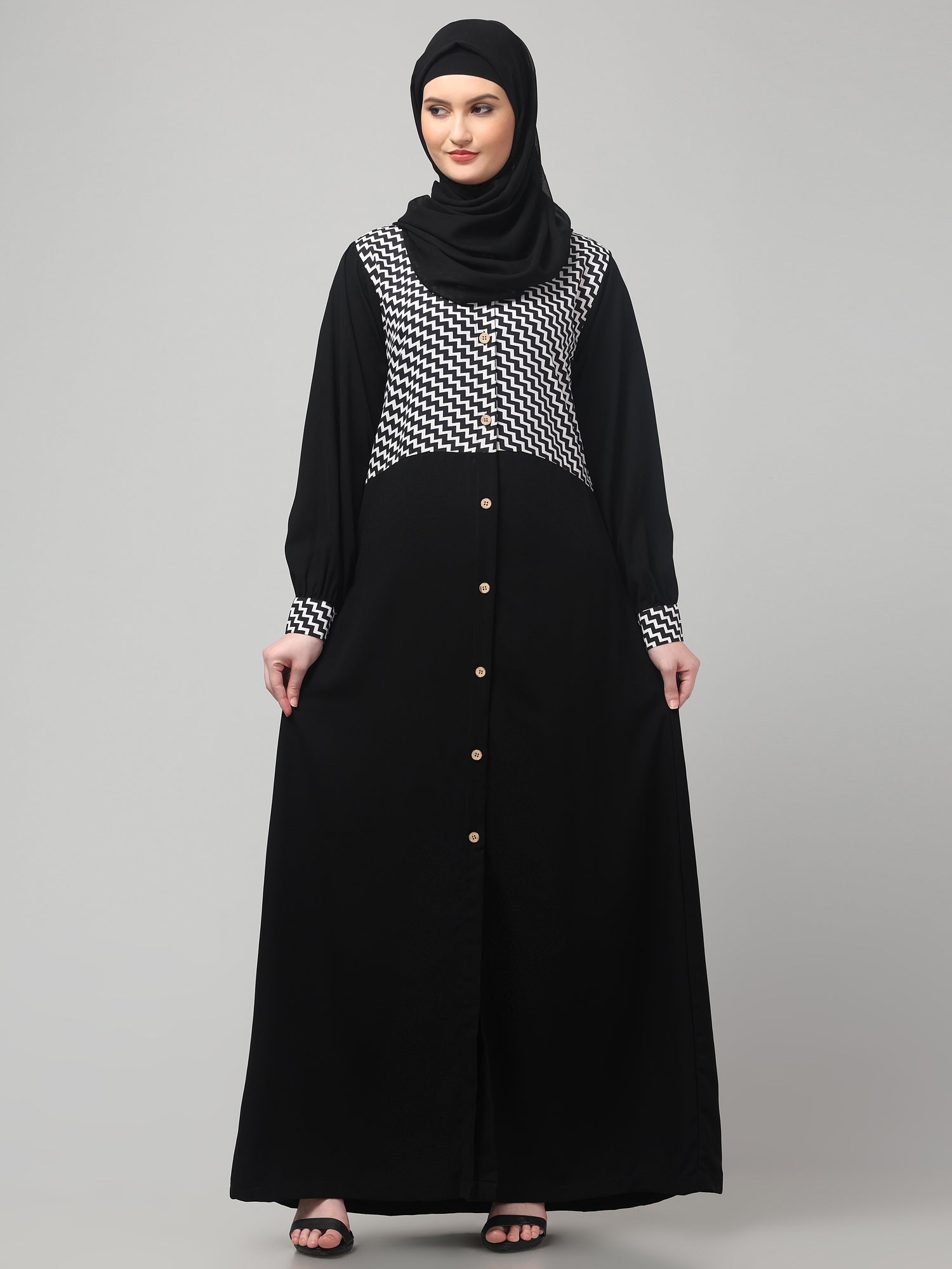 Front Open Black Yog Abaya Burqa with Hijab