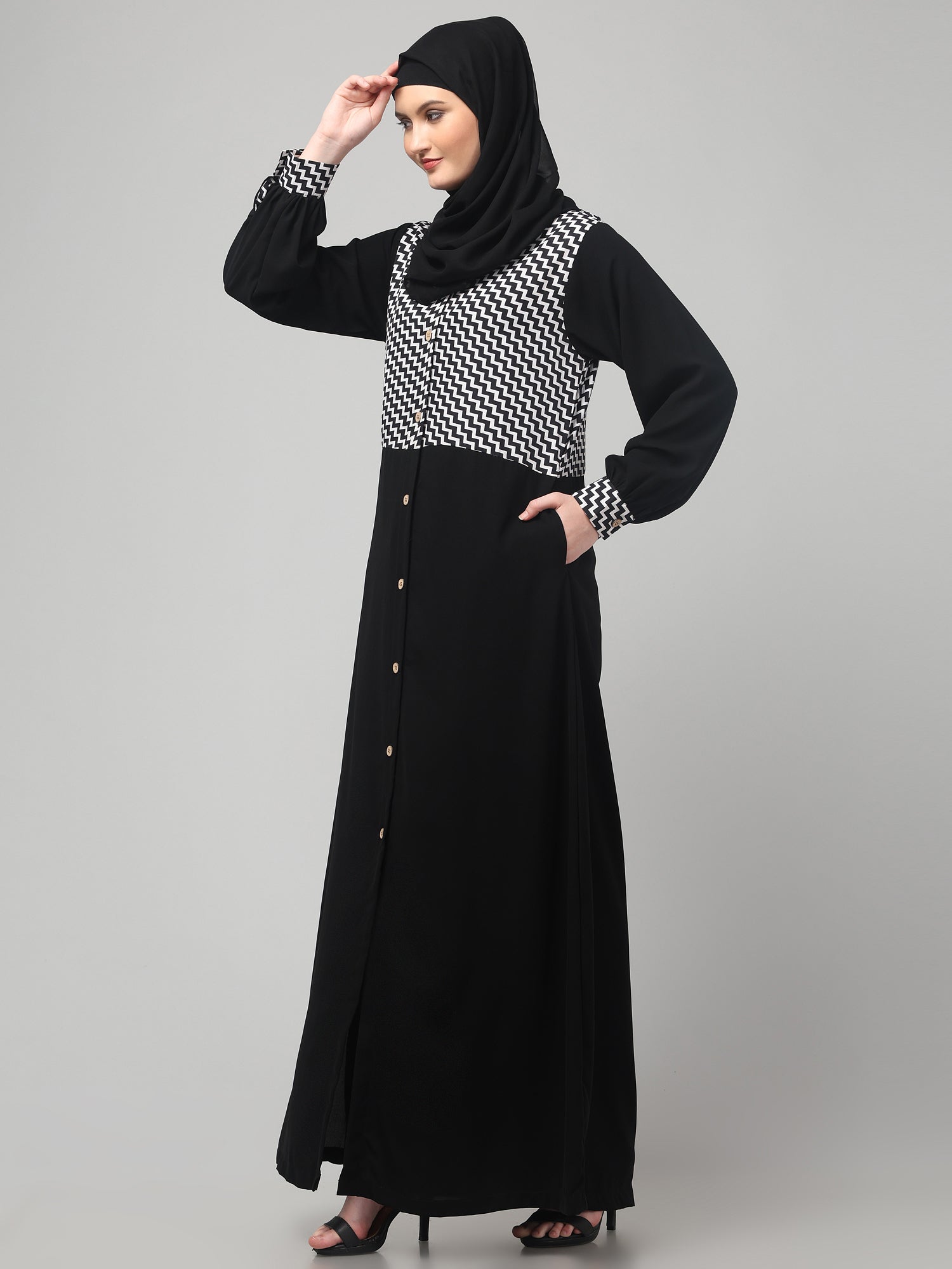 Front Open Black Yog Abaya Burqa with Hijab