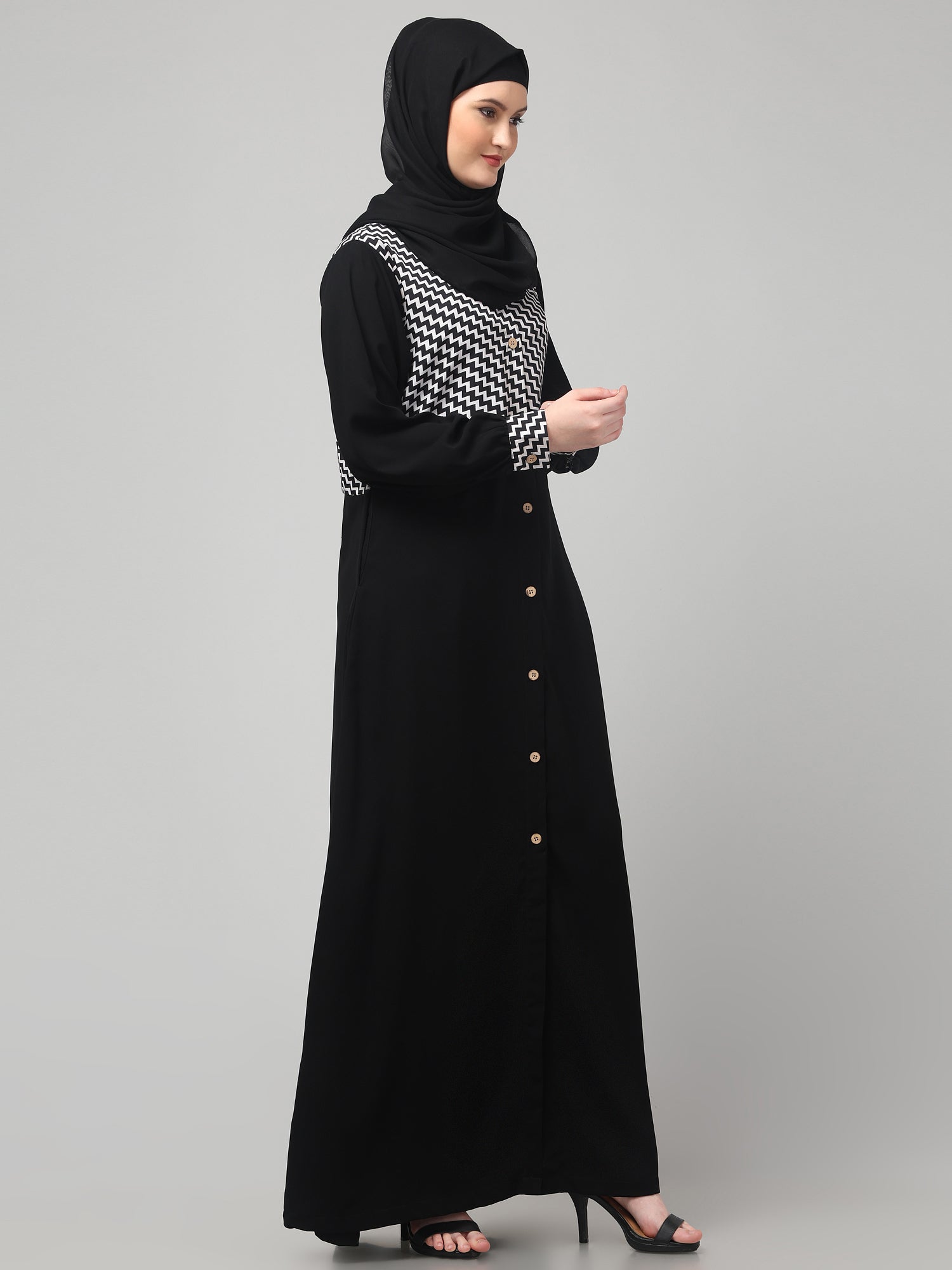 Front Open Black Yog Abaya Burqa with Hijab