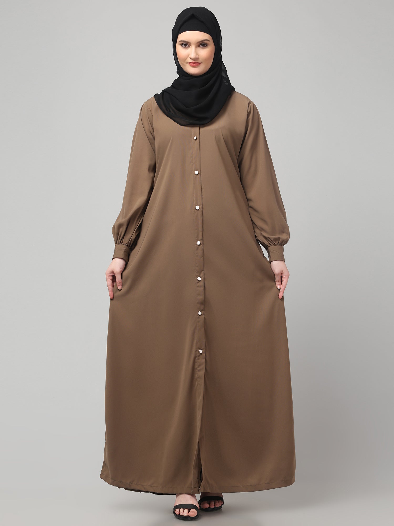 Front-Open Oat Abaya Burqa with Button Detailing