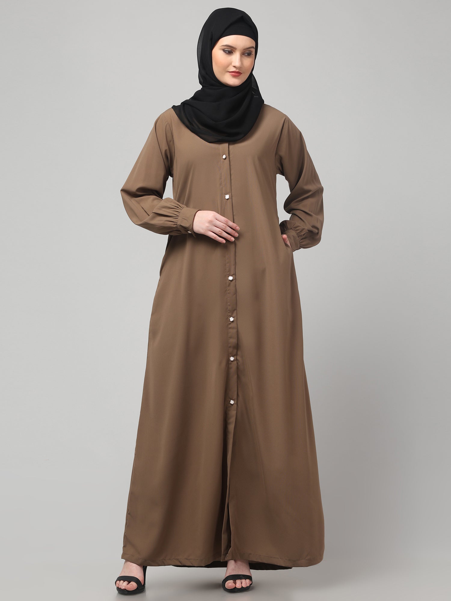 Front-Open Oat Abaya Burqa with Button Detailing