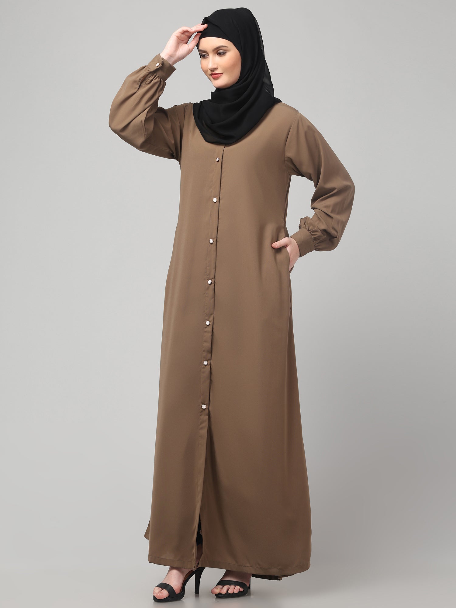 Front-Open Oat Abaya Burqa with Button Detailing