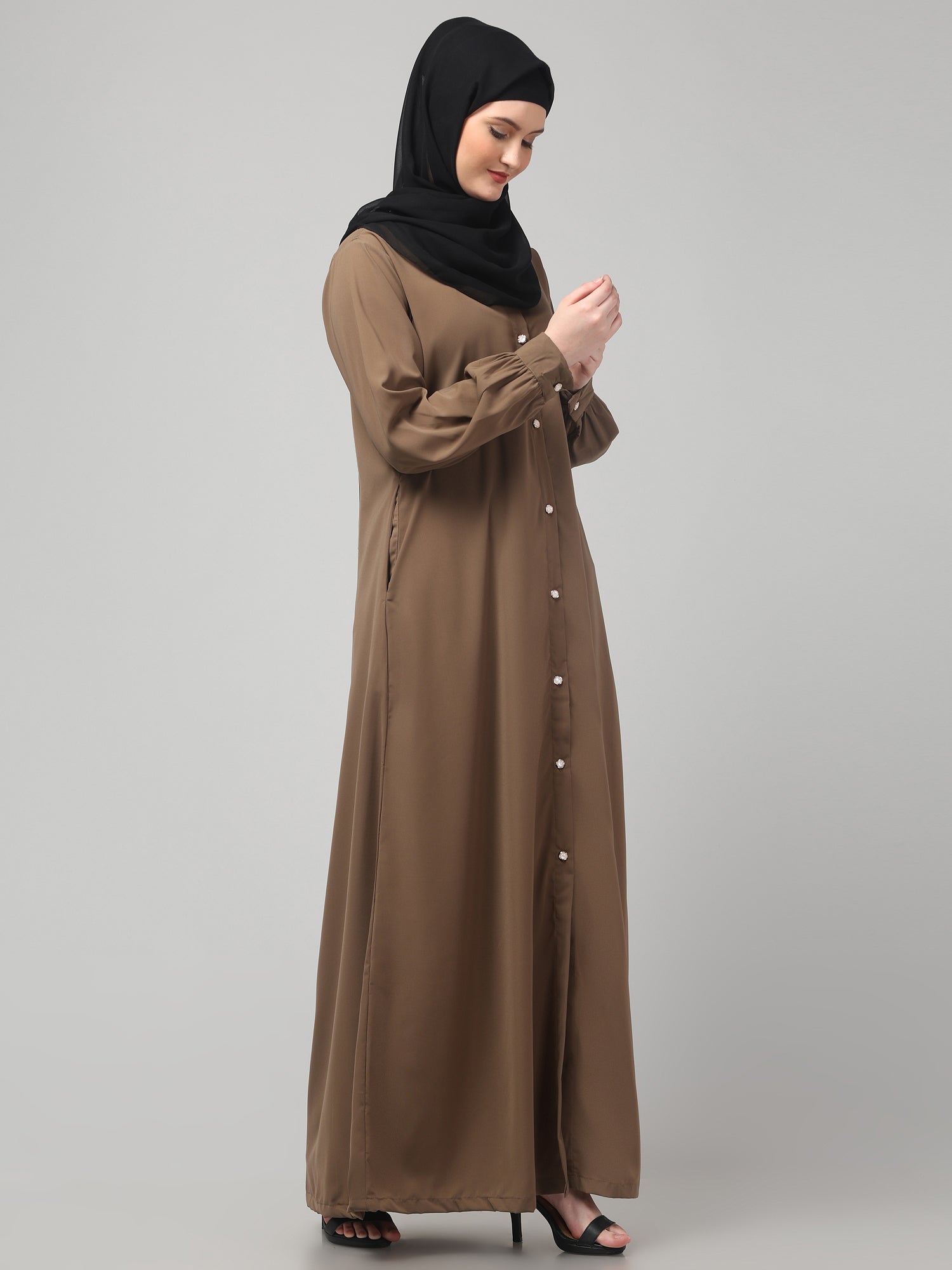 Front-Open Oat Abaya Burqa with Button Detailing