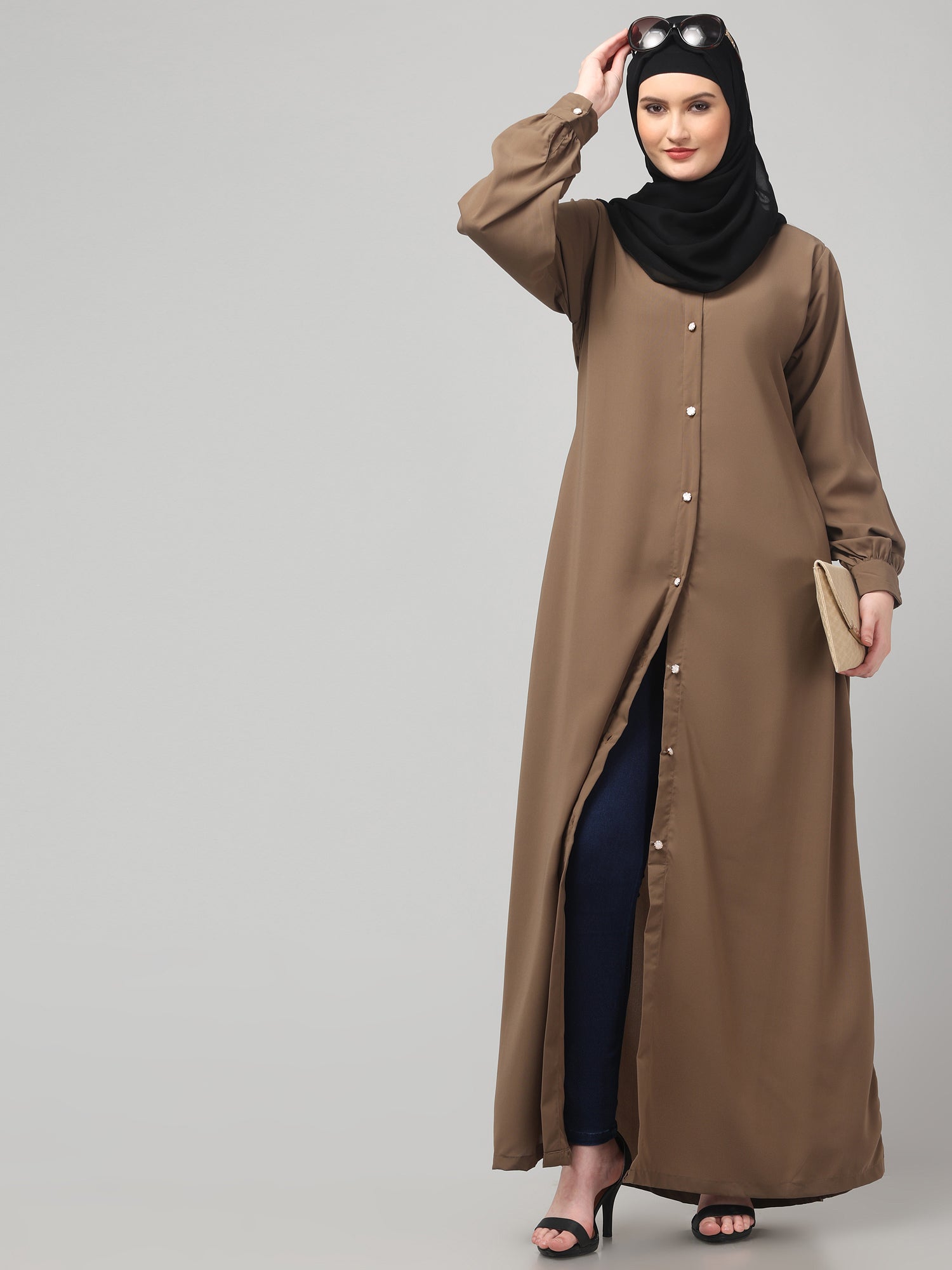 Front-Open Oat Abaya Burqa with Button Detailing