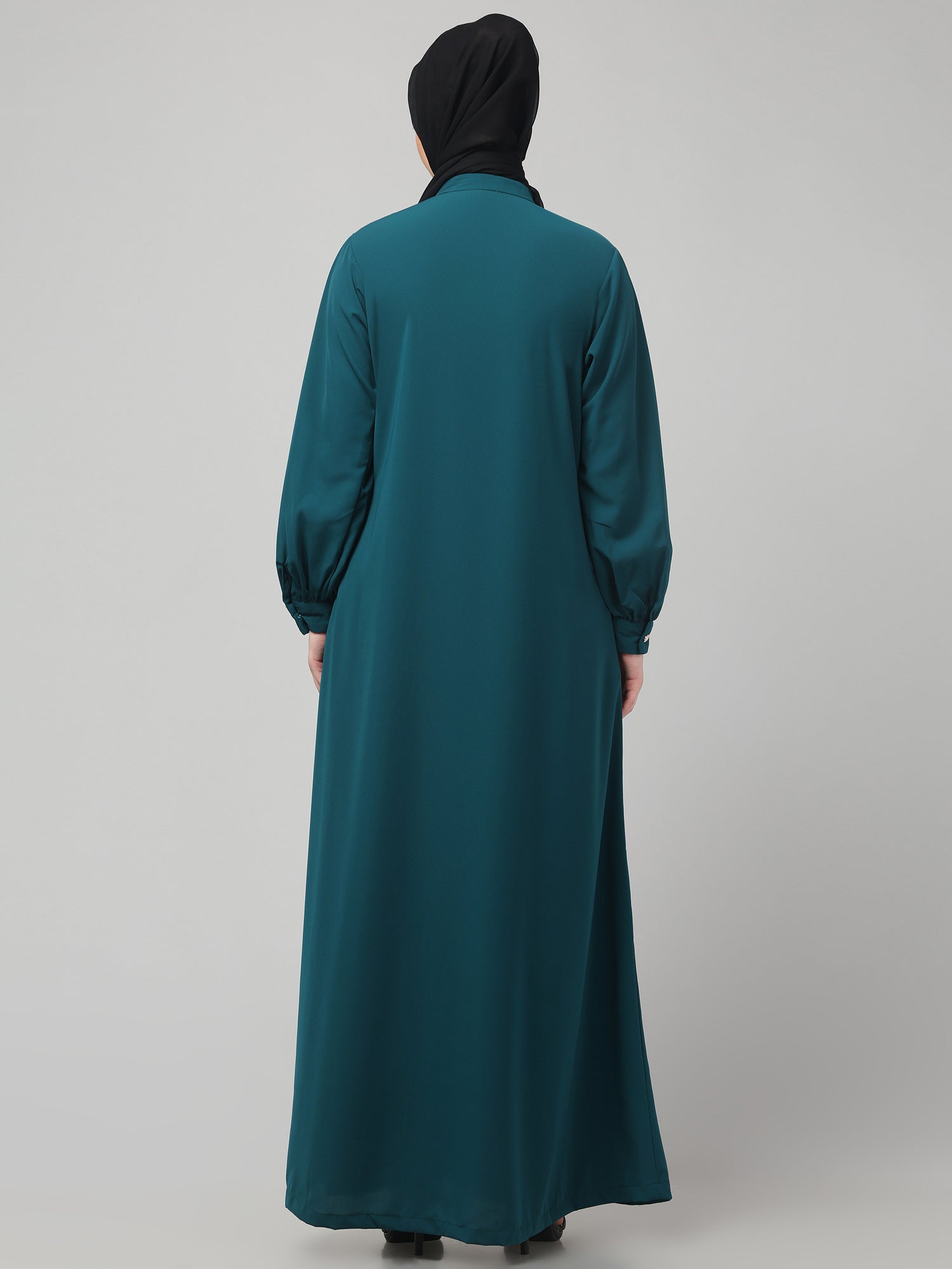 Front-Open Bottle Green Abaya Burqa with Button Detailing