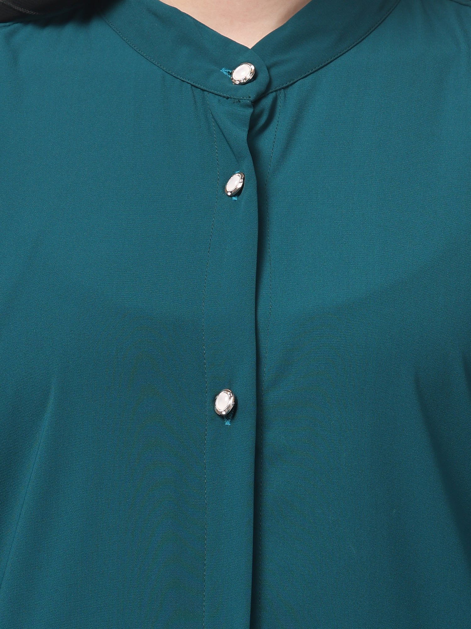 Front-Open Bottle Green Abaya Burqa with Button Detailing