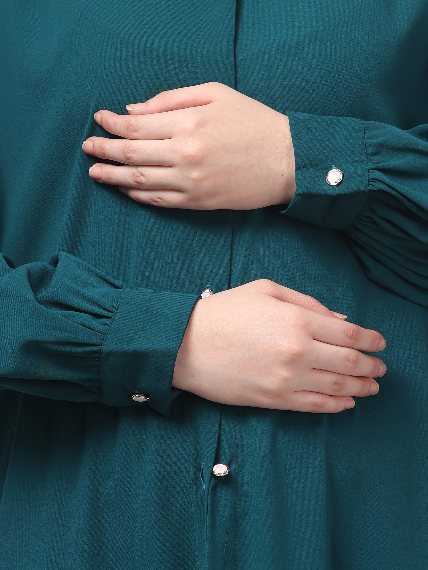 Front-Open Bottle Green Abaya Burqa with Button Detailing