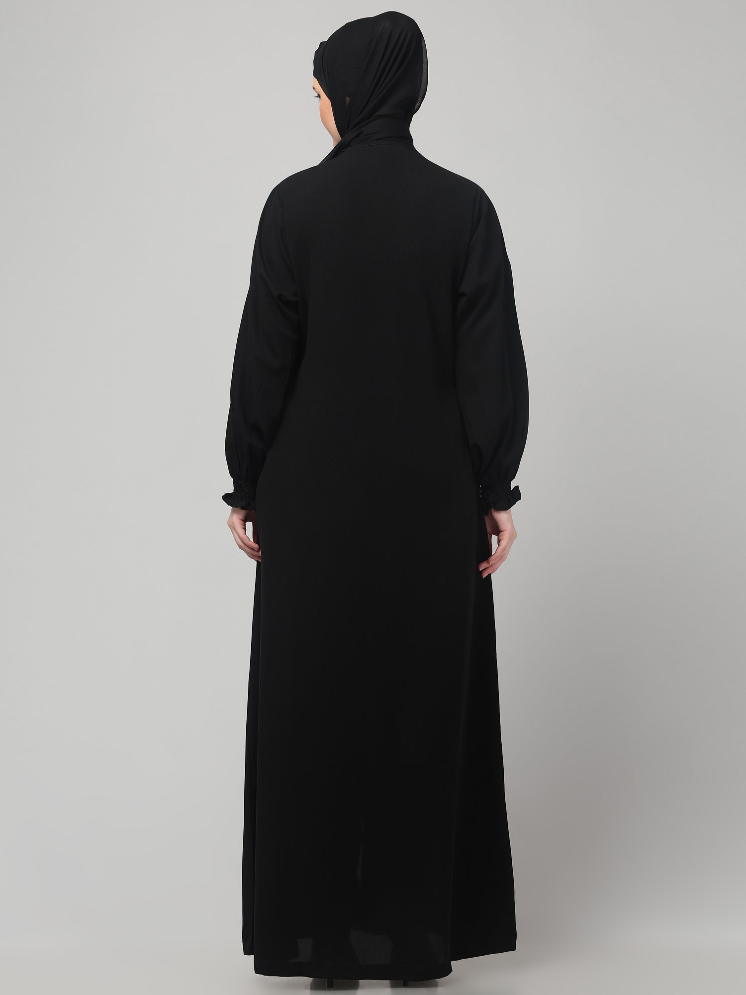 Black Front-Open Abaya Burqa with Button Detailing