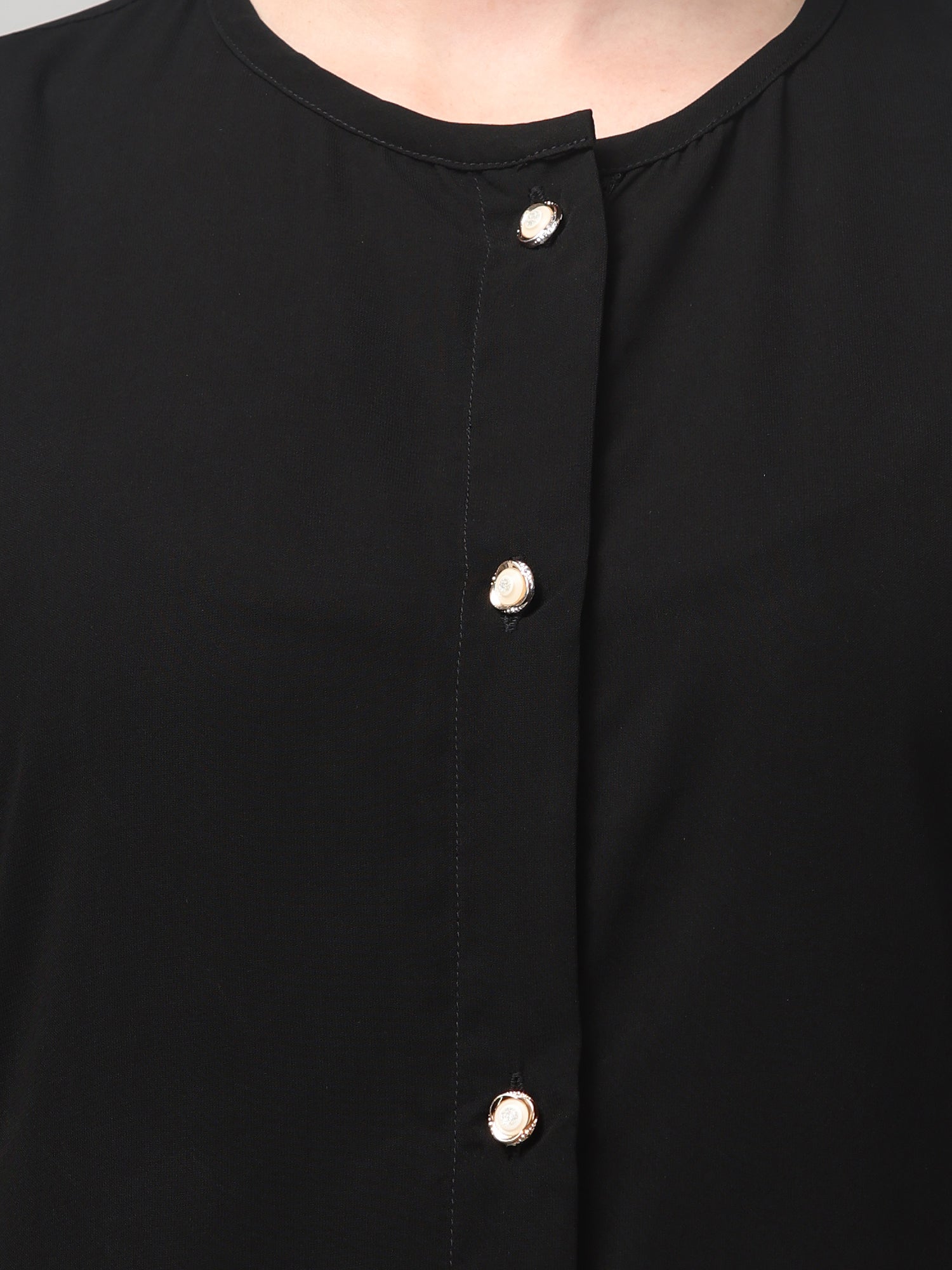 Black Front-Open Abaya Burqa with Button Detailing