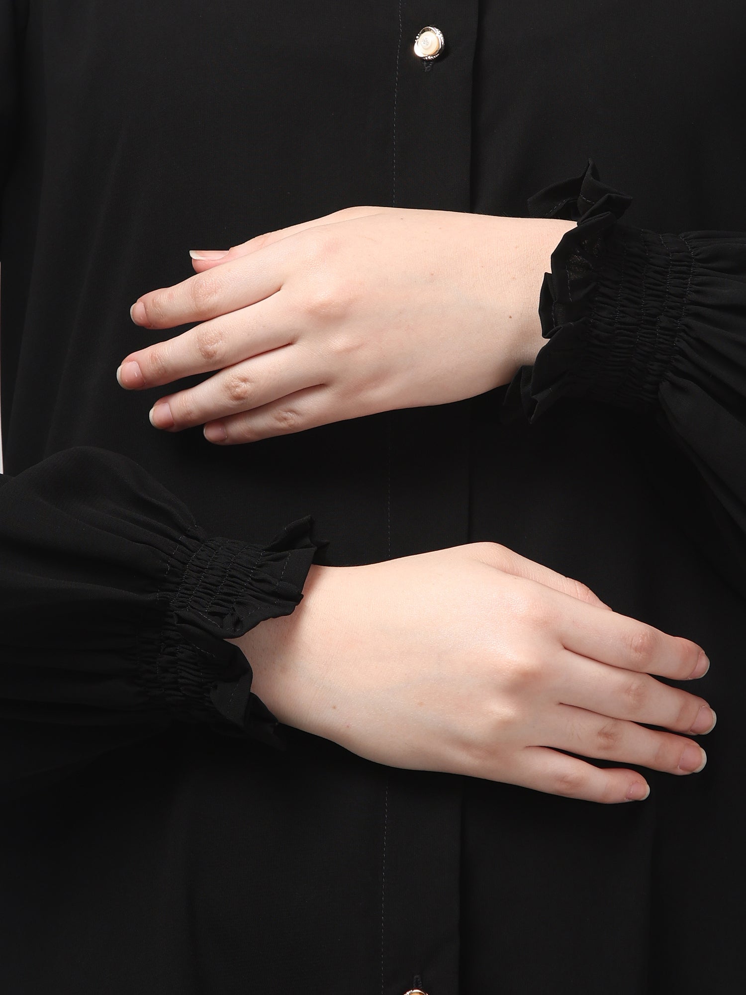 Black Front-Open Abaya Burqa with Button Detailing