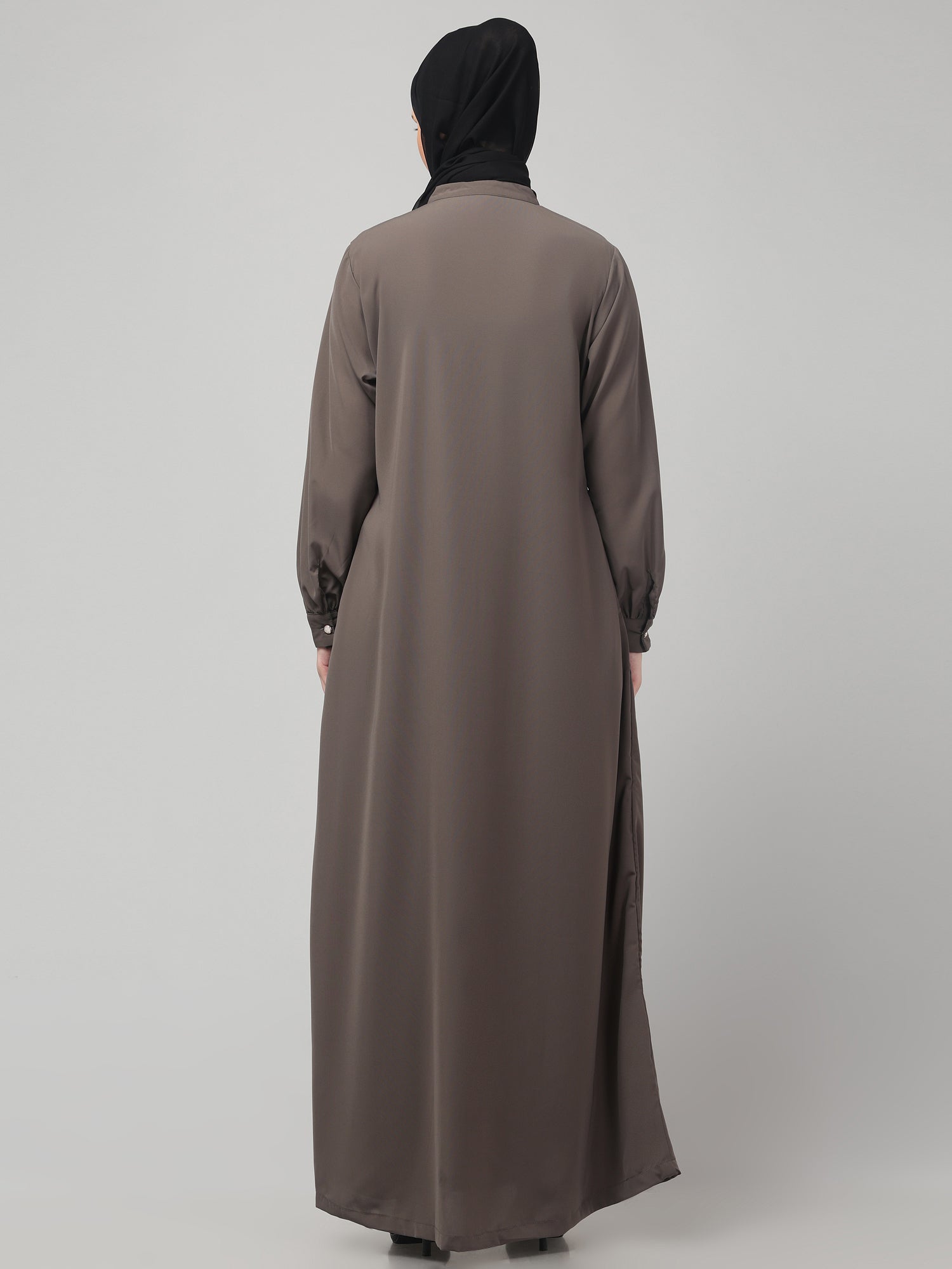 Grey Front-Open Abaya Burqa with Button Detailing