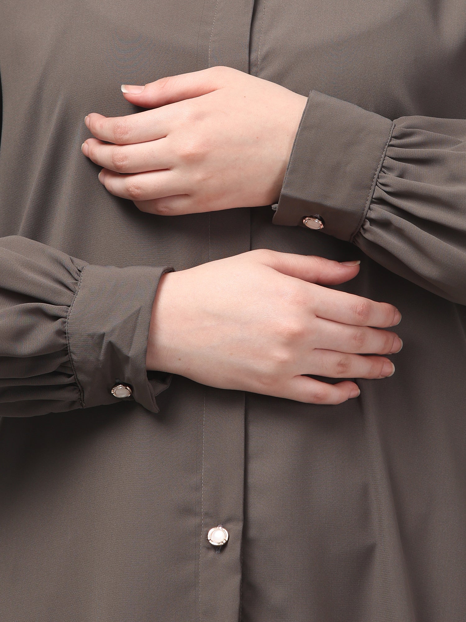 Grey Front-Open Abaya Burqa with Button Detailing