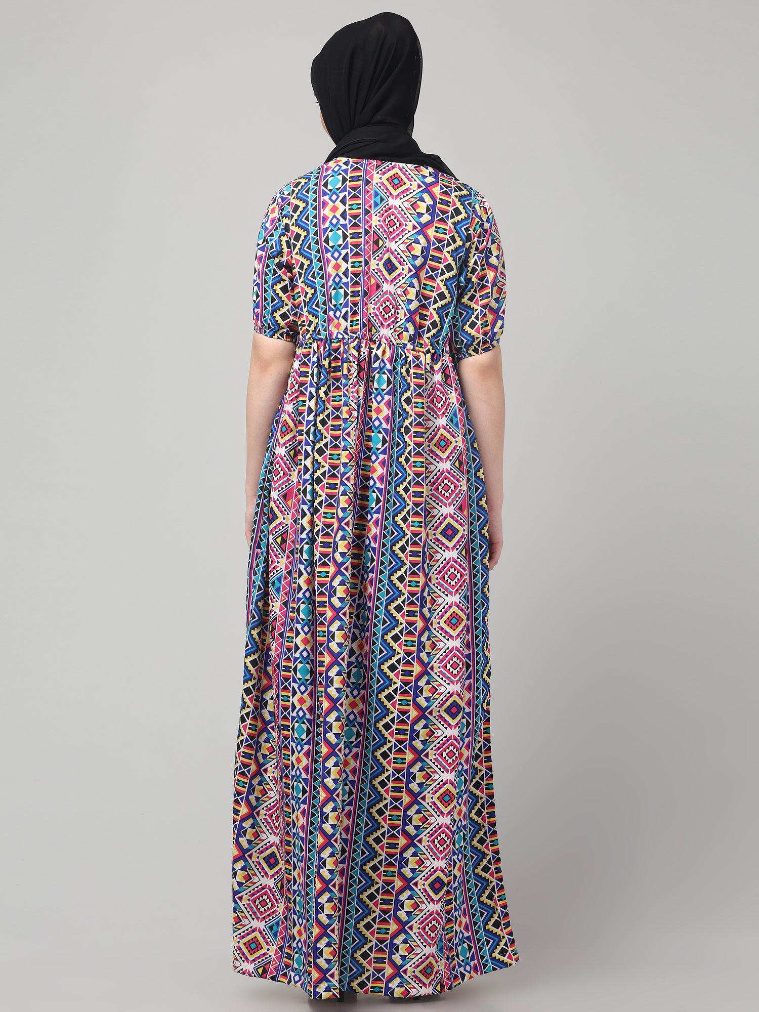 Multicolor Printed Half Sleeve Abaya Dress for Women & Girls