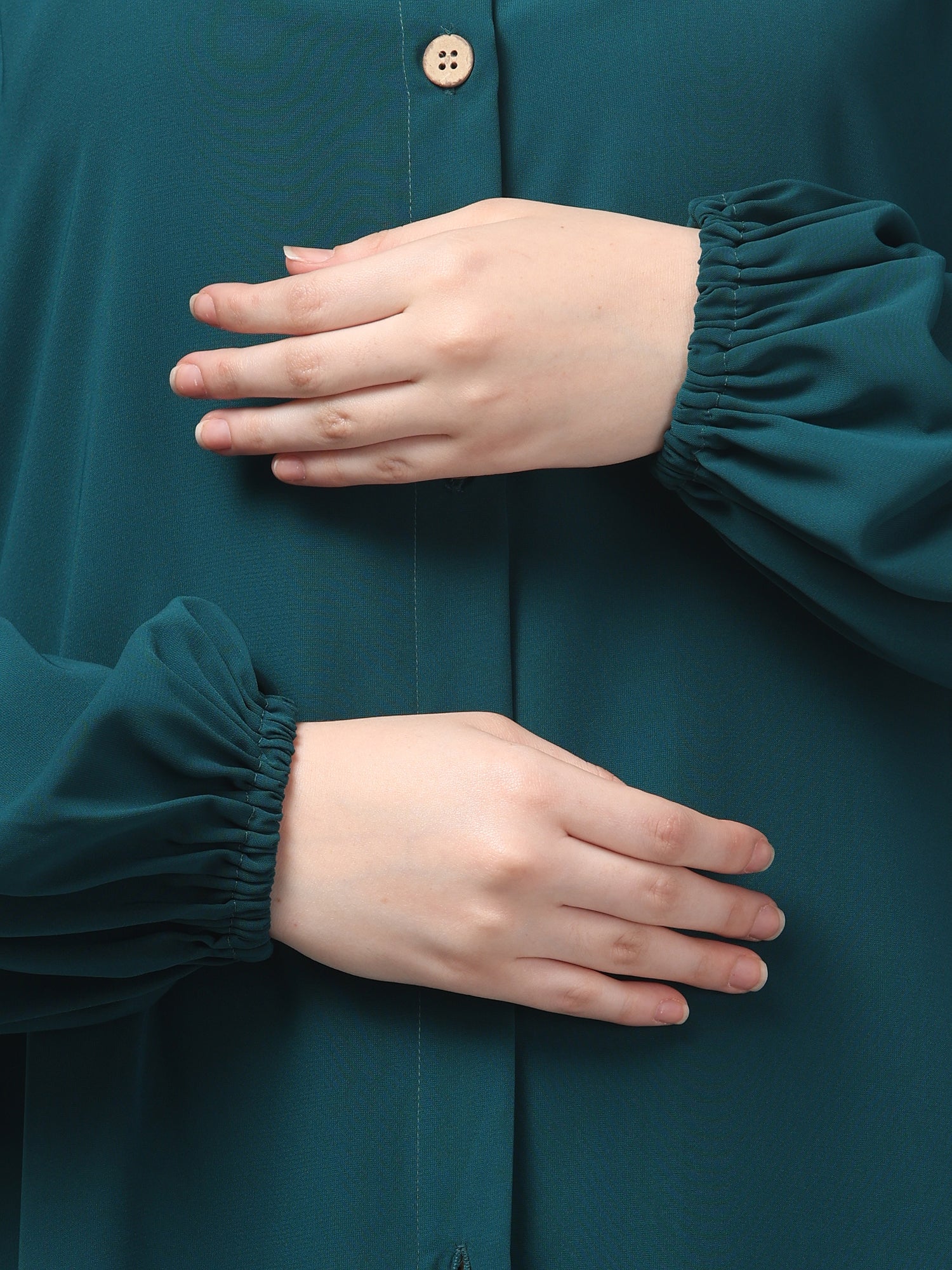 Bottle Green Front-Open Abaya Burqa with Button Detailing