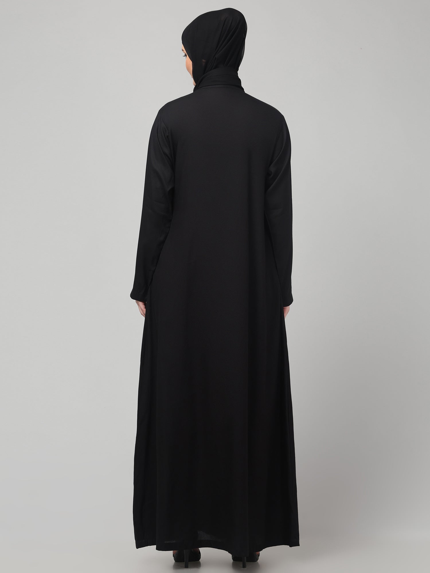Black Front-Open Women Abaya Burqa