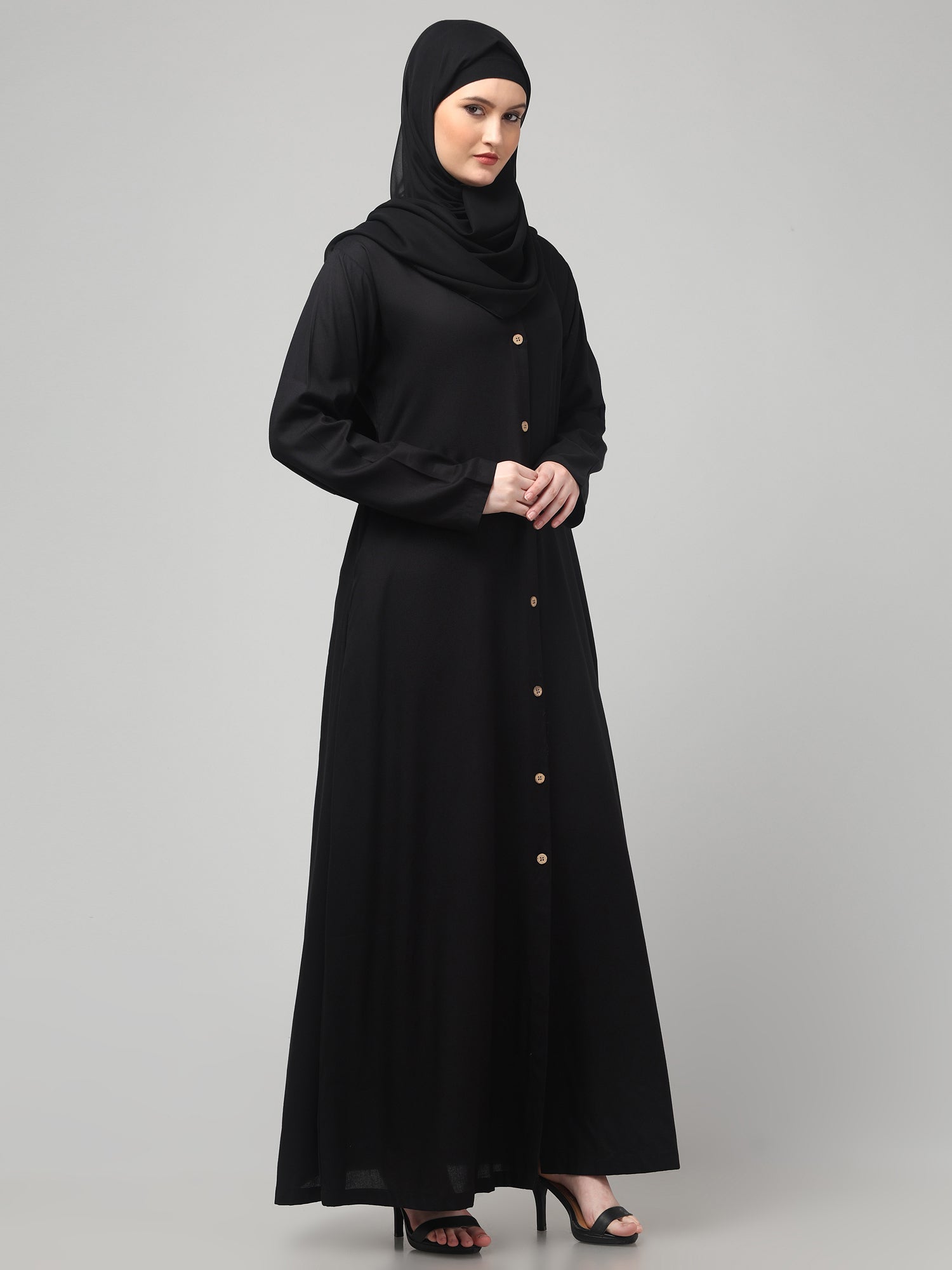 Black Front-Open Women Abaya Burqa