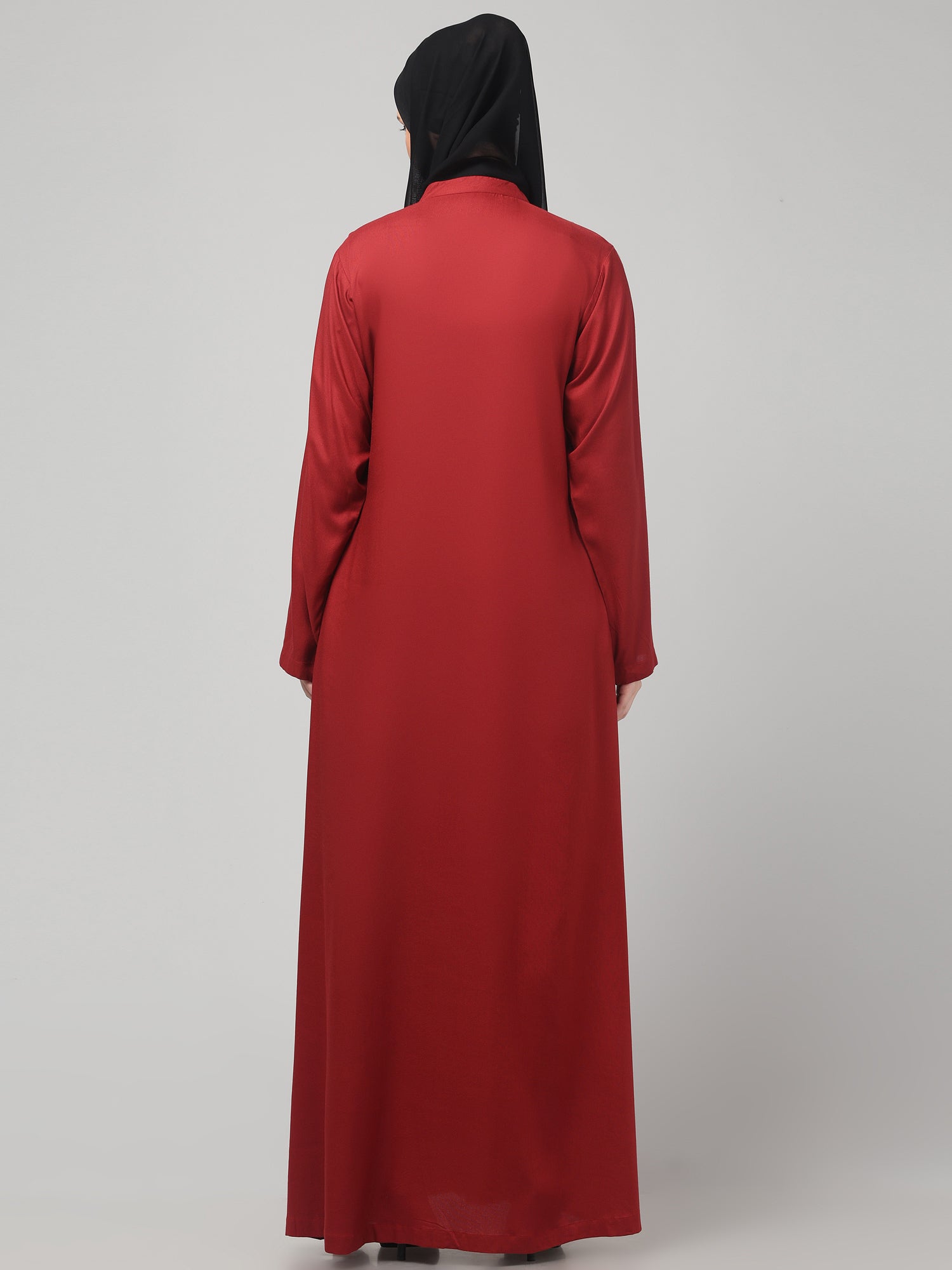 Maroon Front-Open Women Abaya Burqa