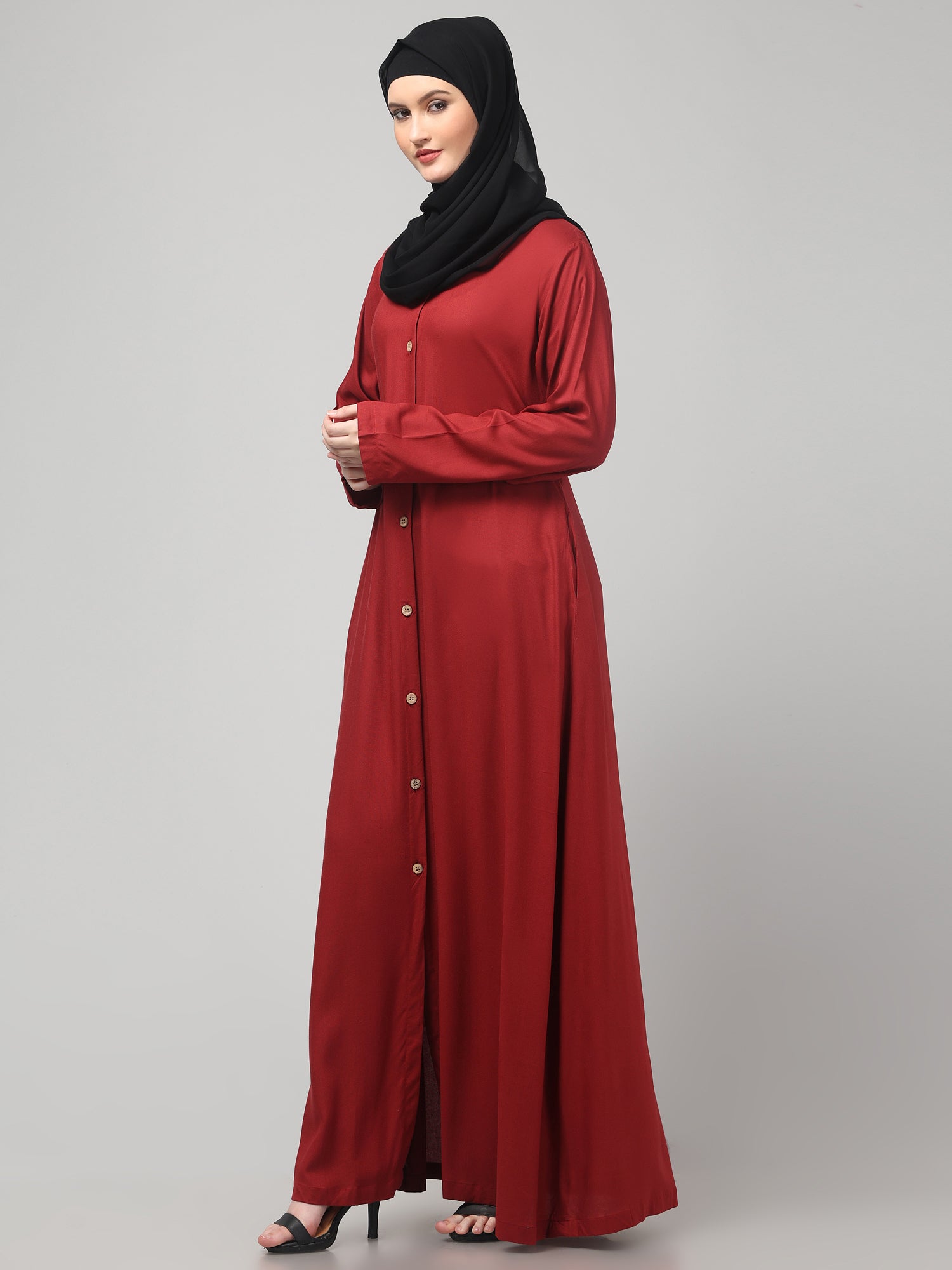 Maroon Front-Open Women Abaya Burqa