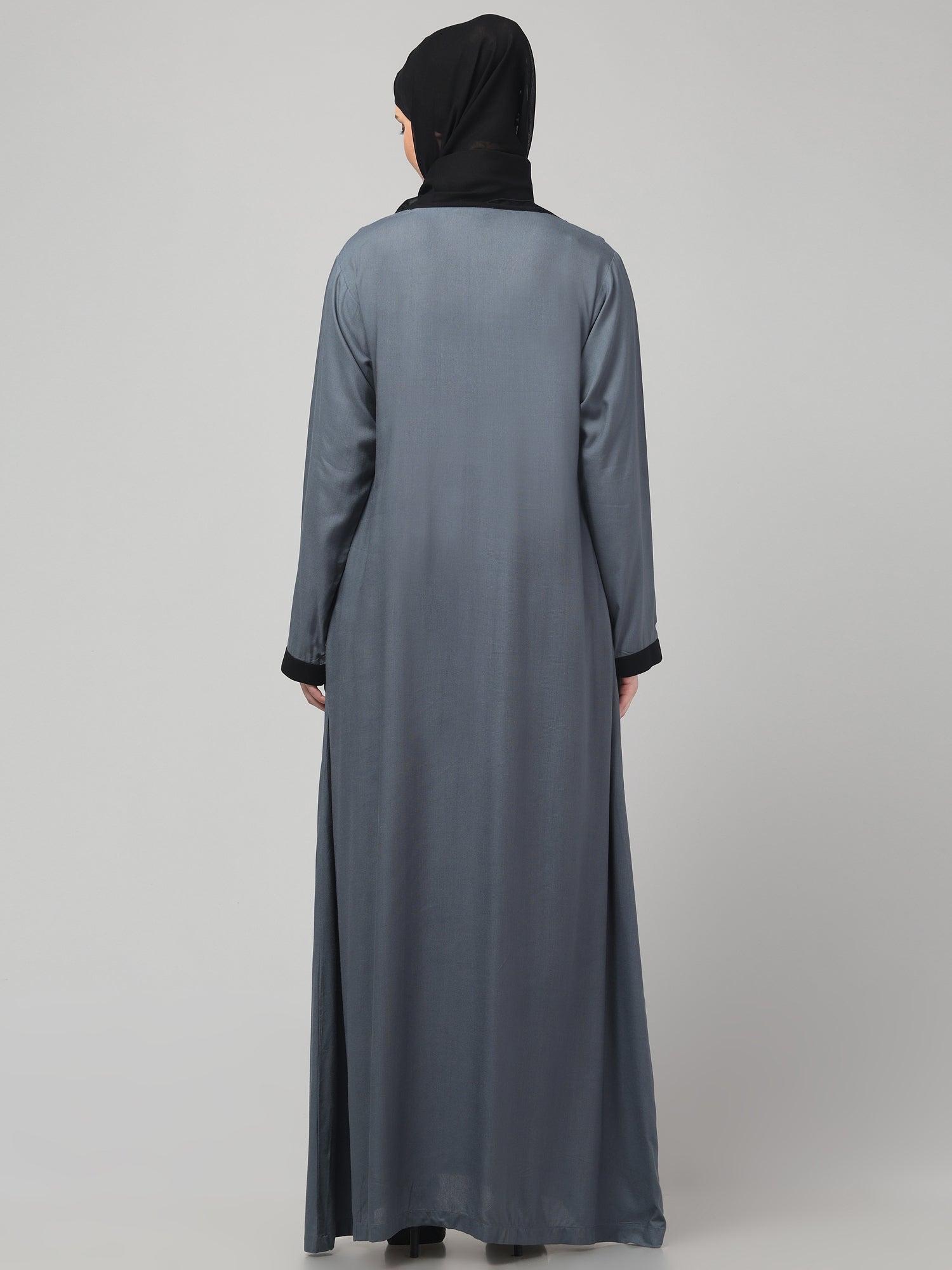 Grey Abaya Dress with Black Piping Detailing for Women & Girls