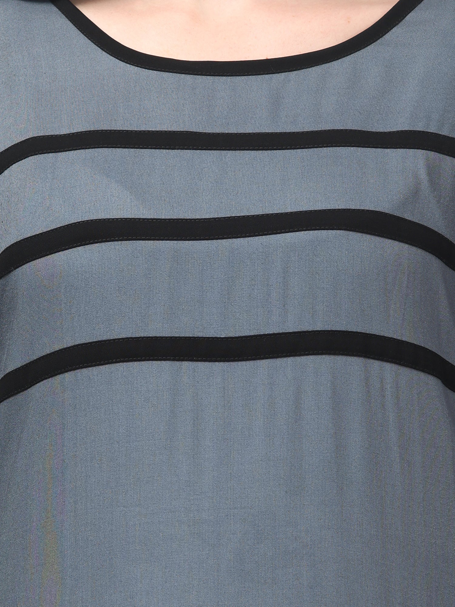 Grey Abaya Dress with Black Piping Detailing for Women & Girls