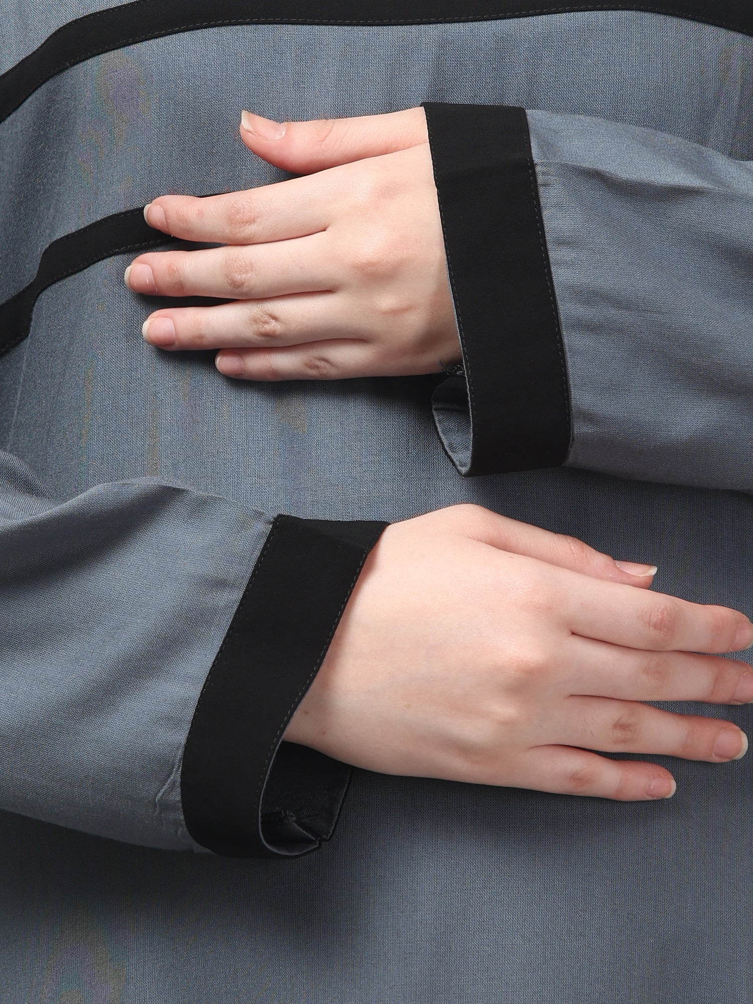 Grey Abaya Dress with Black Piping Detailing for Women & Girls