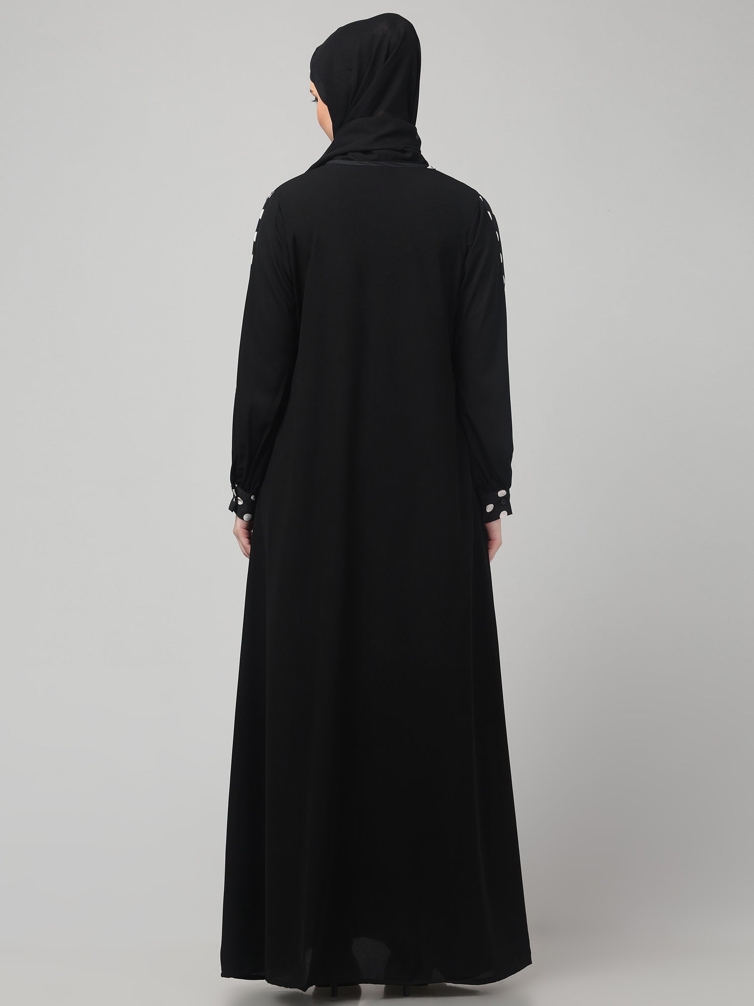 Black Polka Detailed Abaya Dress for Women & Girls