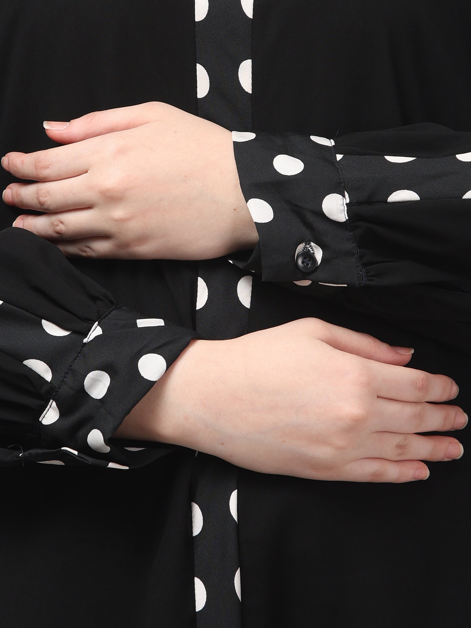 Black Polka Detailed Abaya Dress for Women & Girls