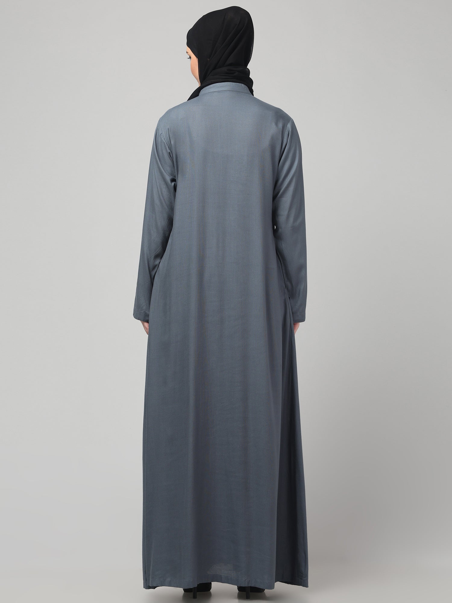 Front-Open Grey Rayon Women Abaya Burqa