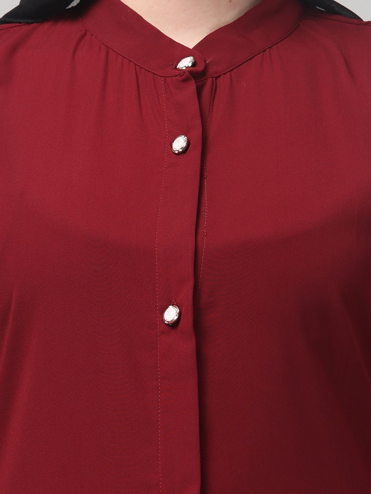 Maroon Front-Open Abaya Burqa with Button Detailing