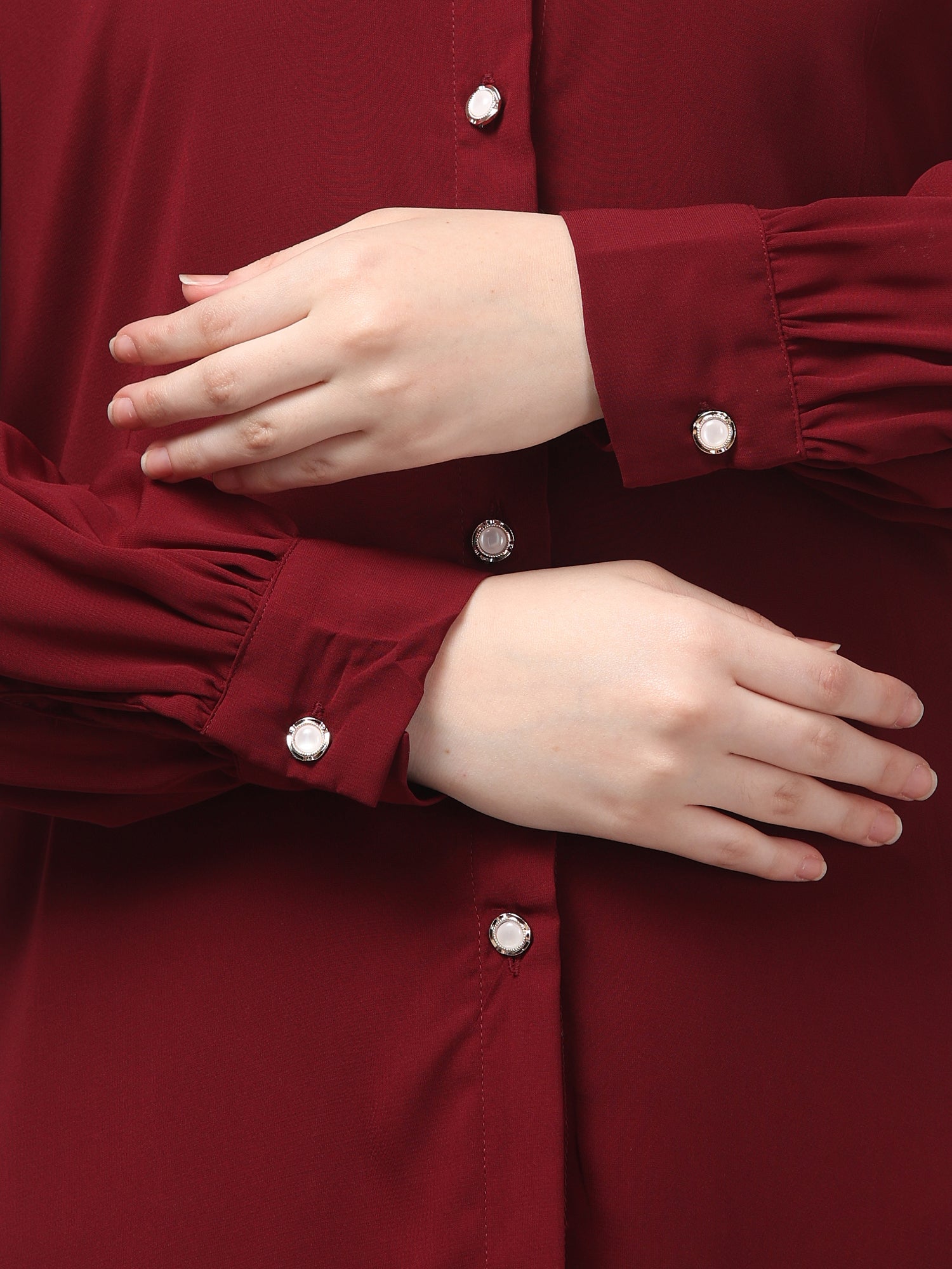 Maroon Front-Open Abaya Burqa with Button Detailing