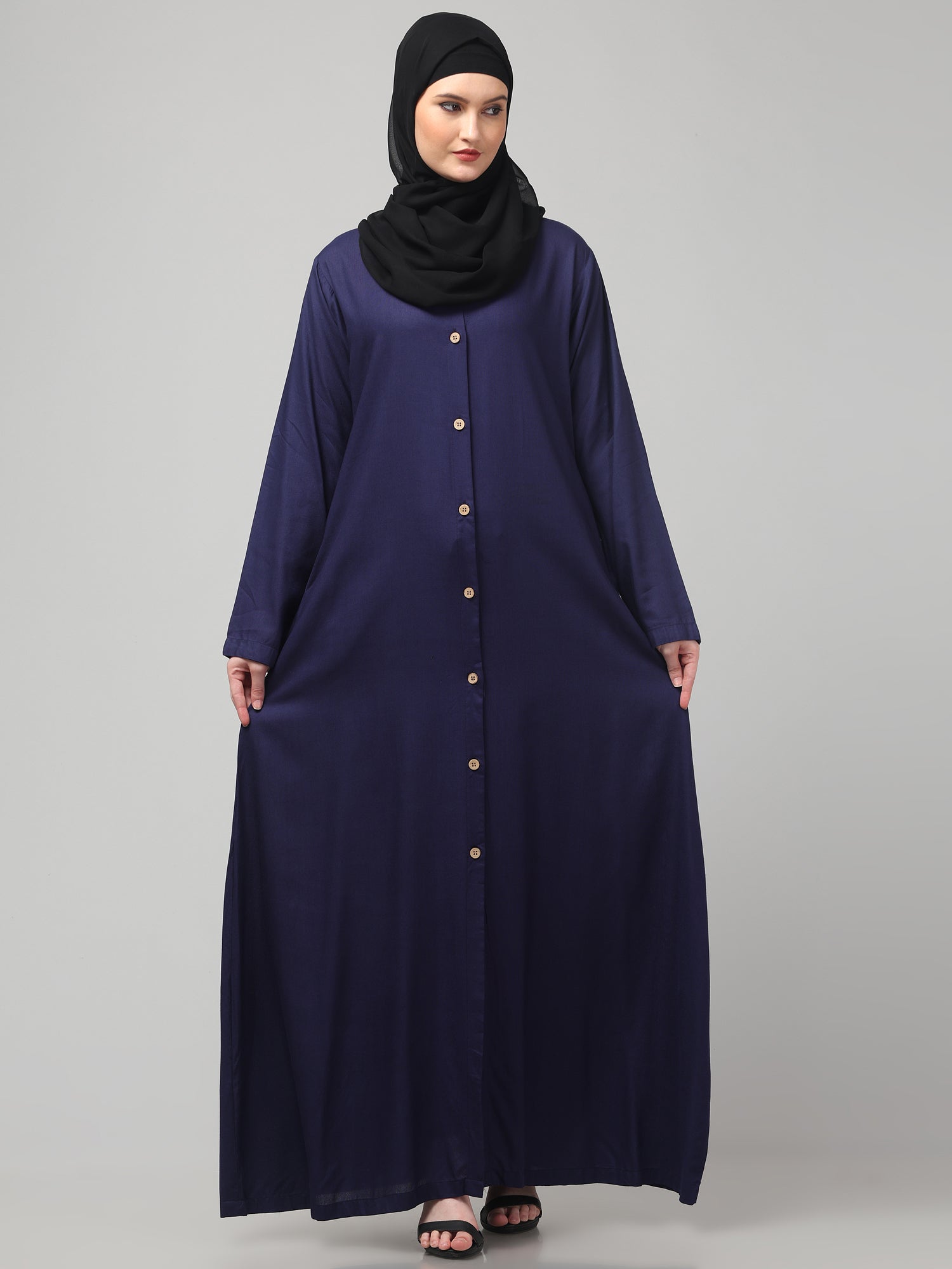 Blue Front-Open Rayon Women Abaya Burqa