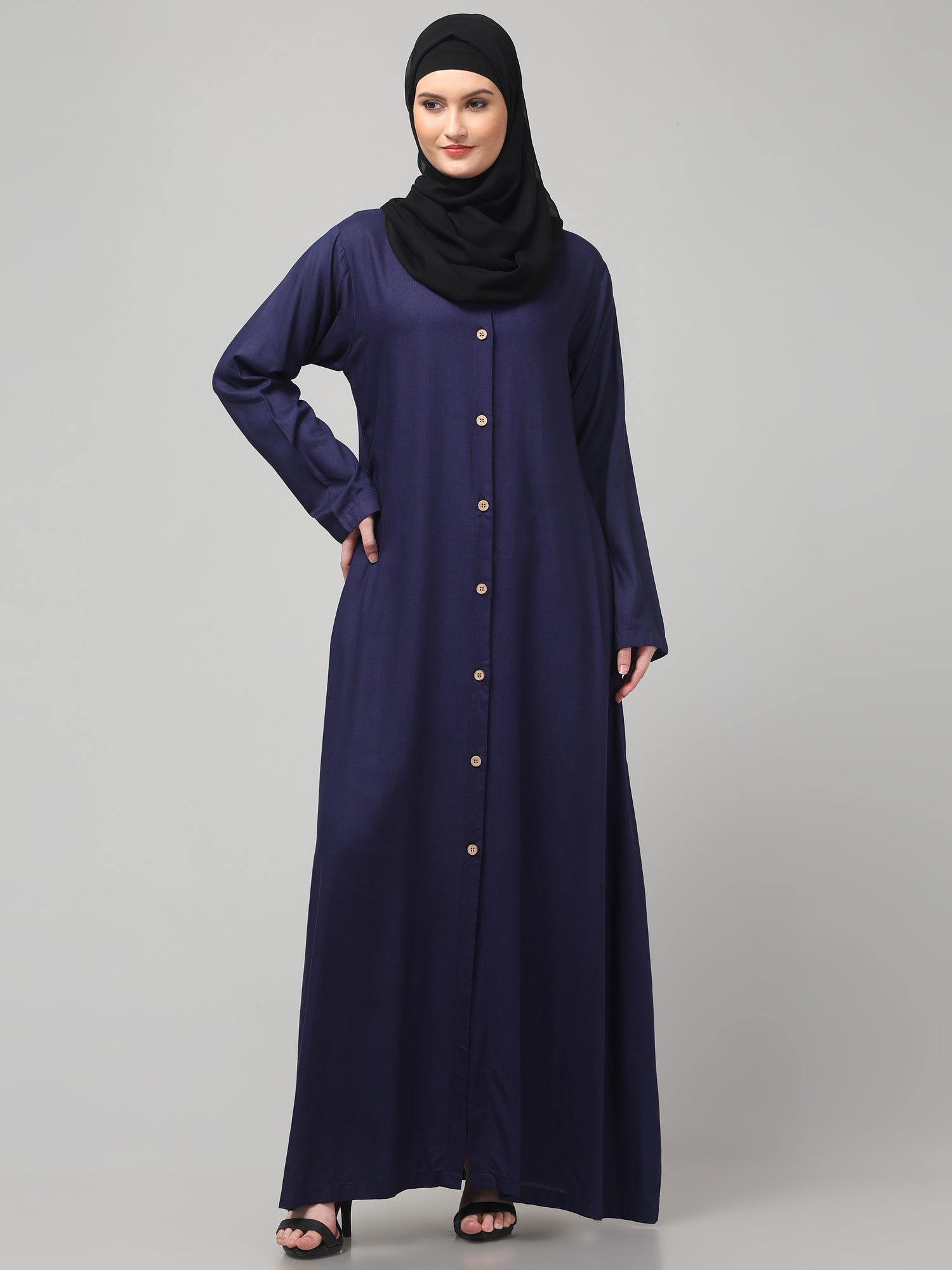 Blue Front-Open Rayon Women Abaya Burqa
