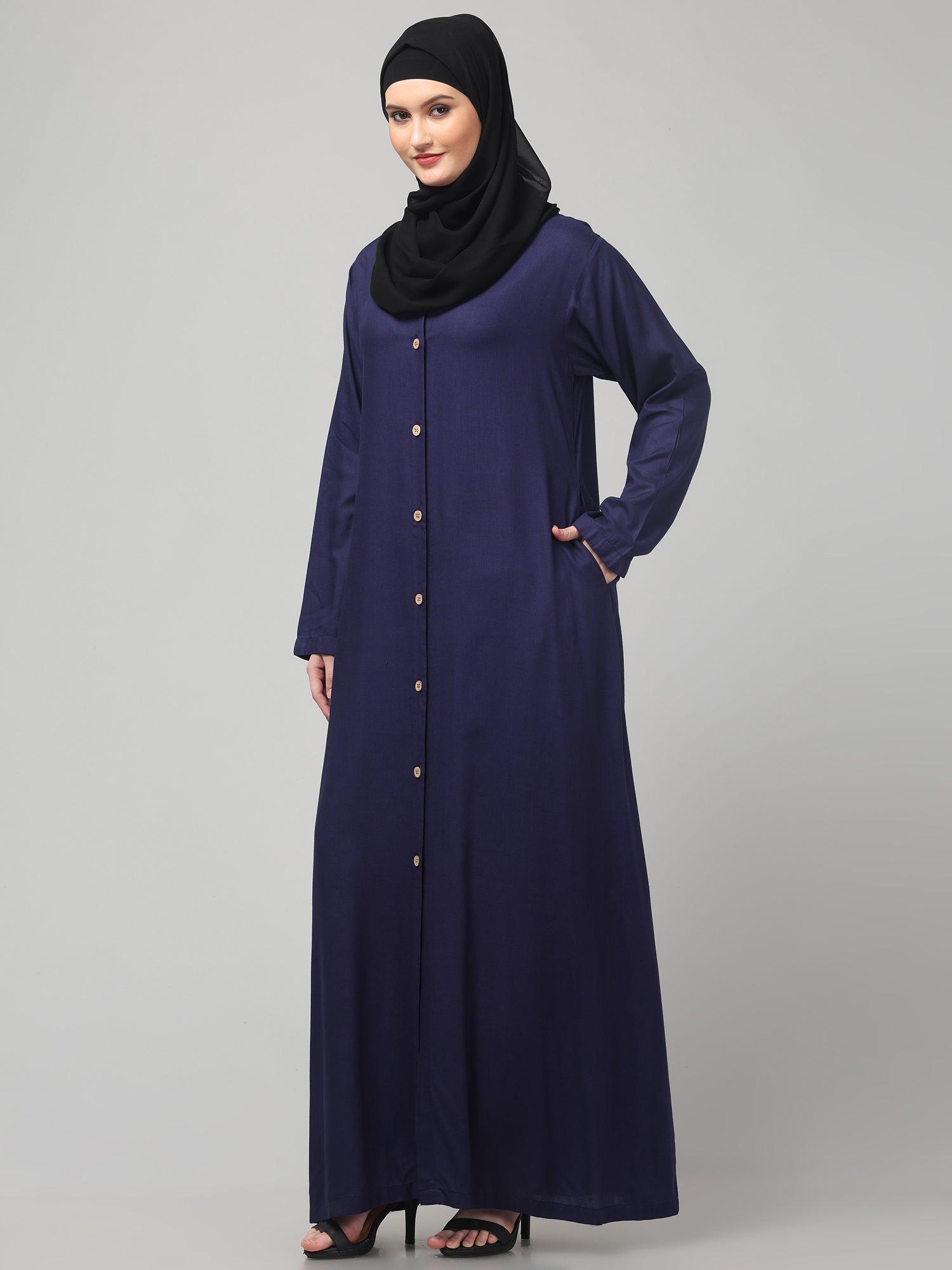 Blue Front-Open Rayon Women Abaya Burqa