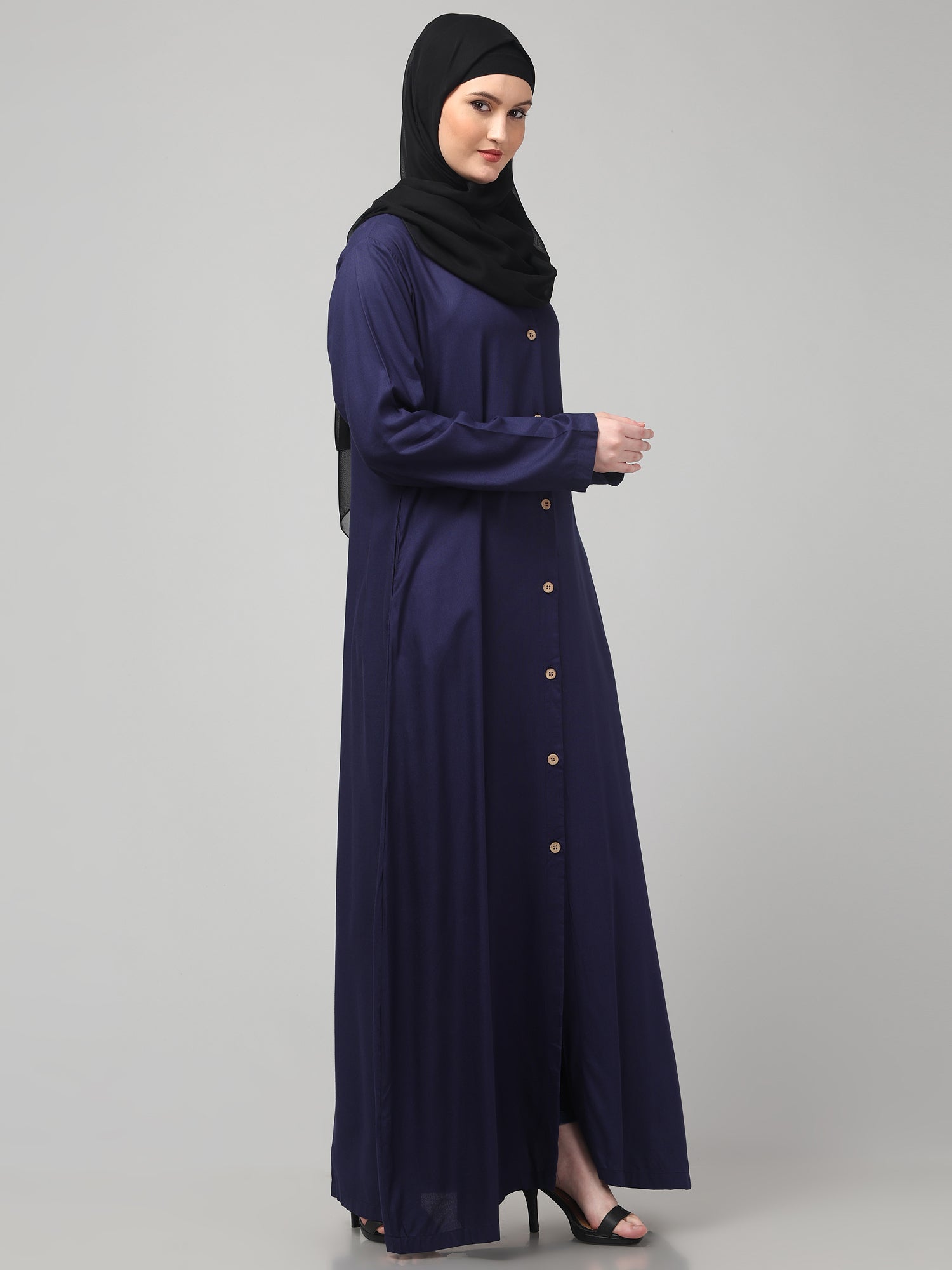 Blue Front-Open Rayon Women Abaya Burqa
