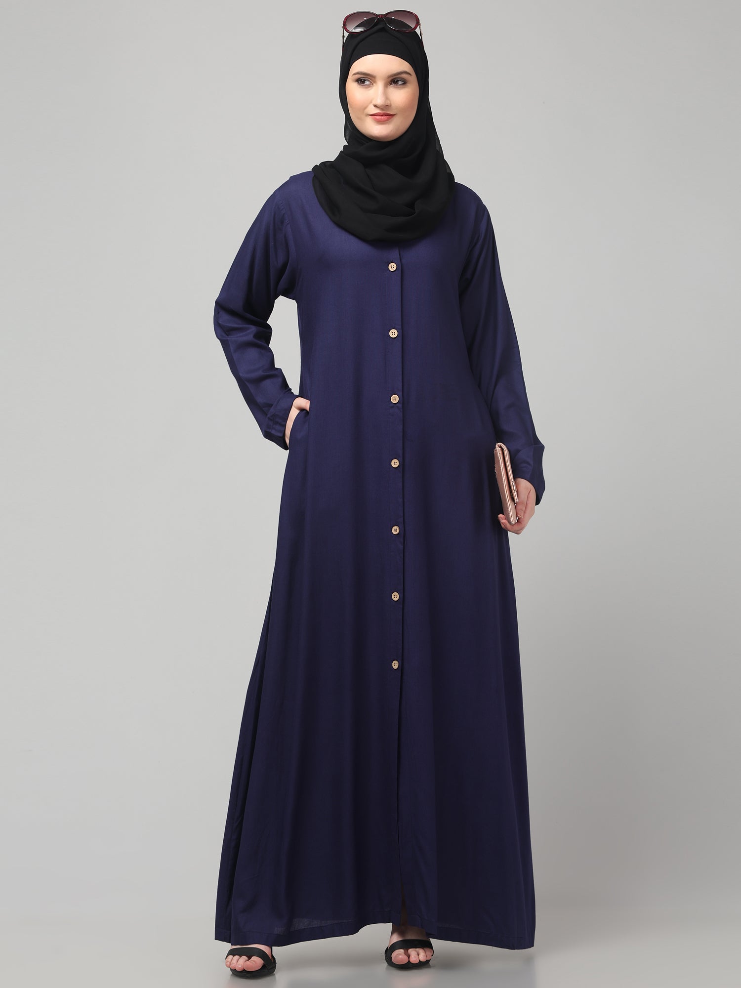 Blue Front-Open Rayon Women Abaya Burqa