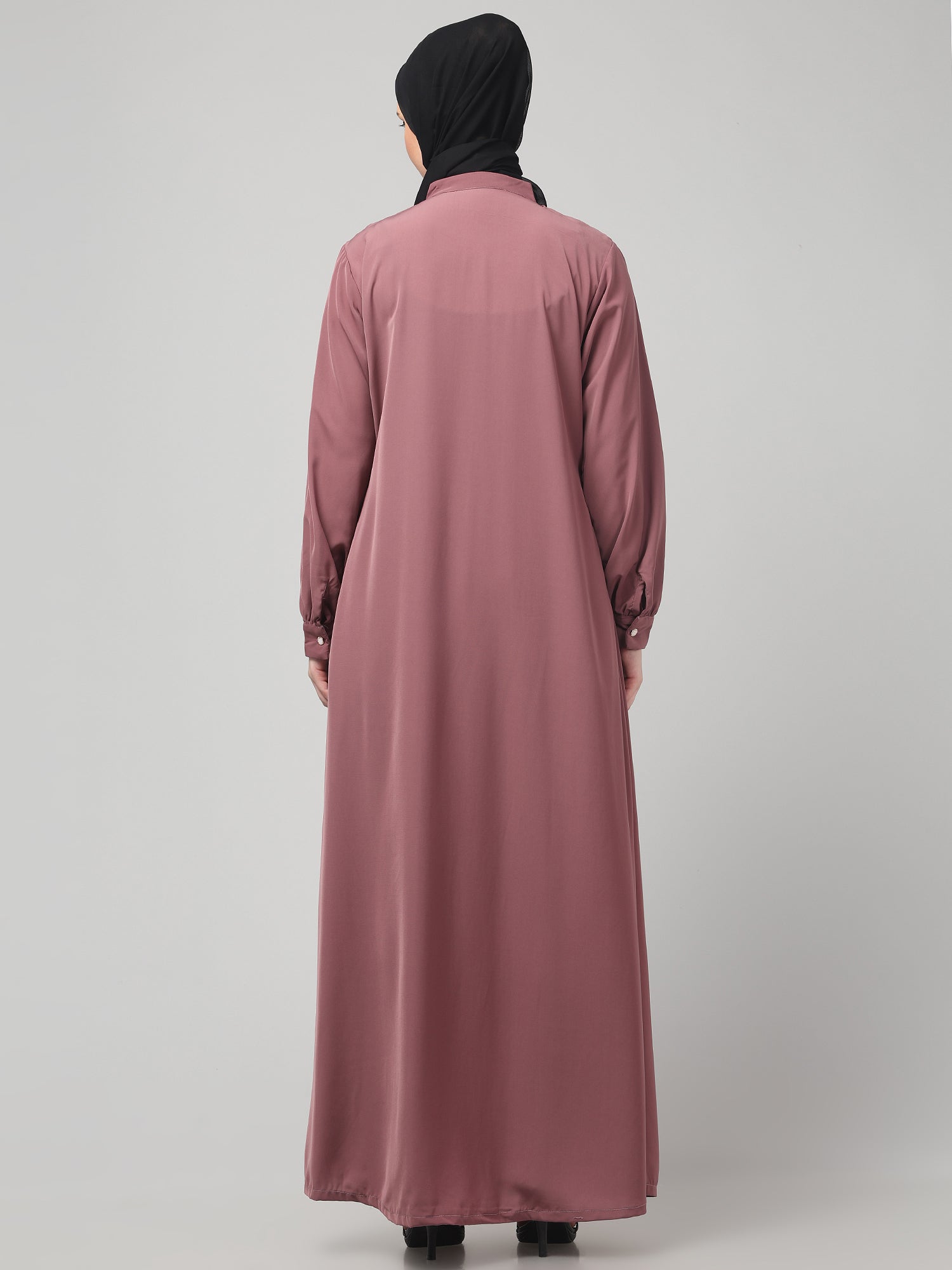 Front-Open Puce Pink Abaya Burqa with Button Detailing