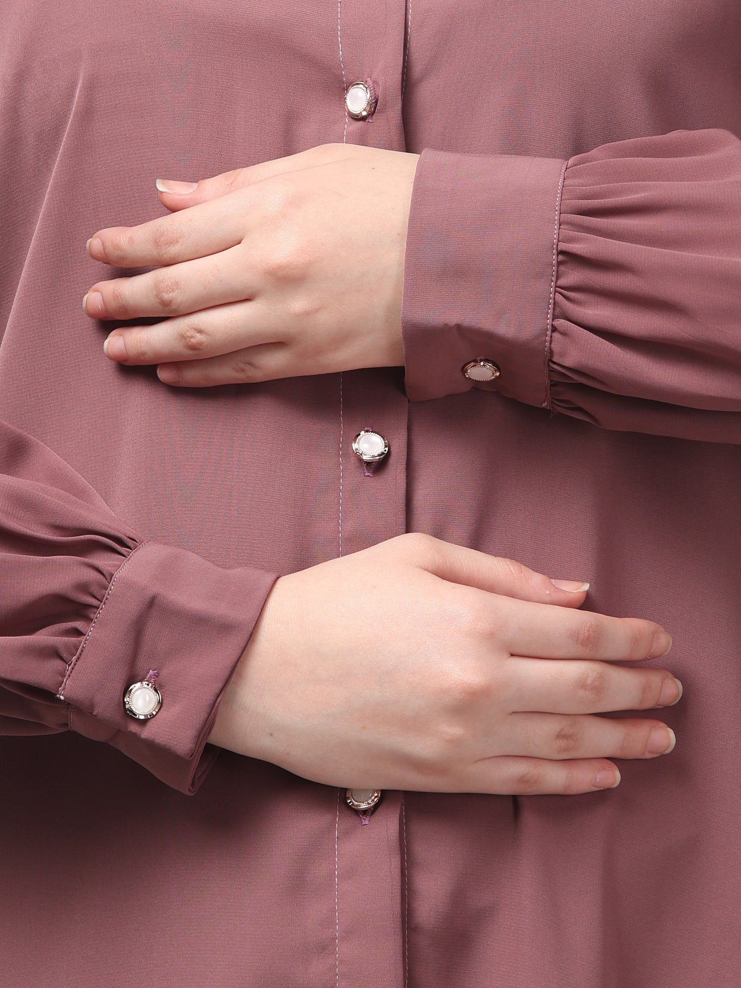 Front-Open Puce Pink Abaya Burqa with Button Detailing