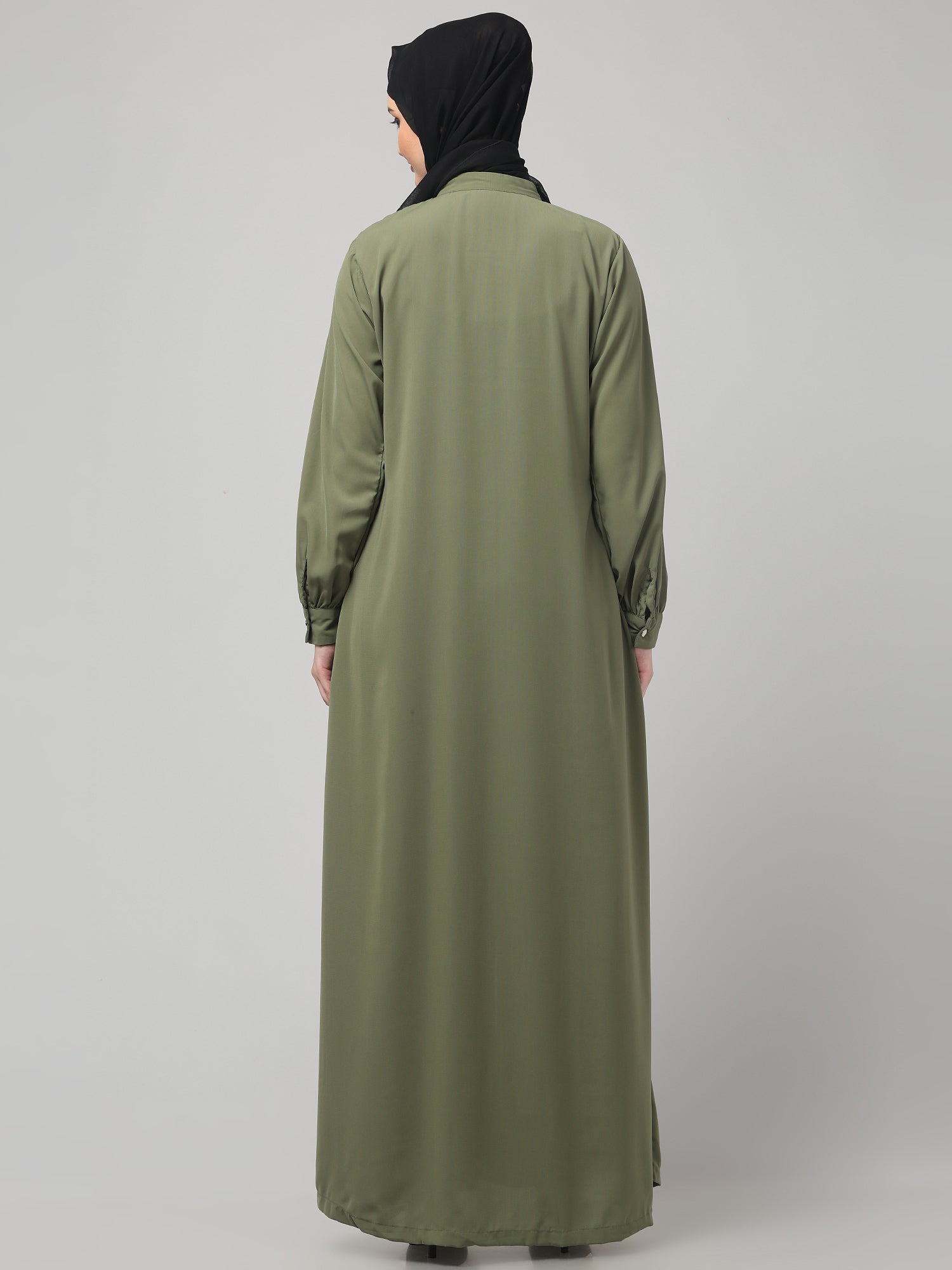 Front-Open Olive Grey Abaya Burqa with Button Detailing