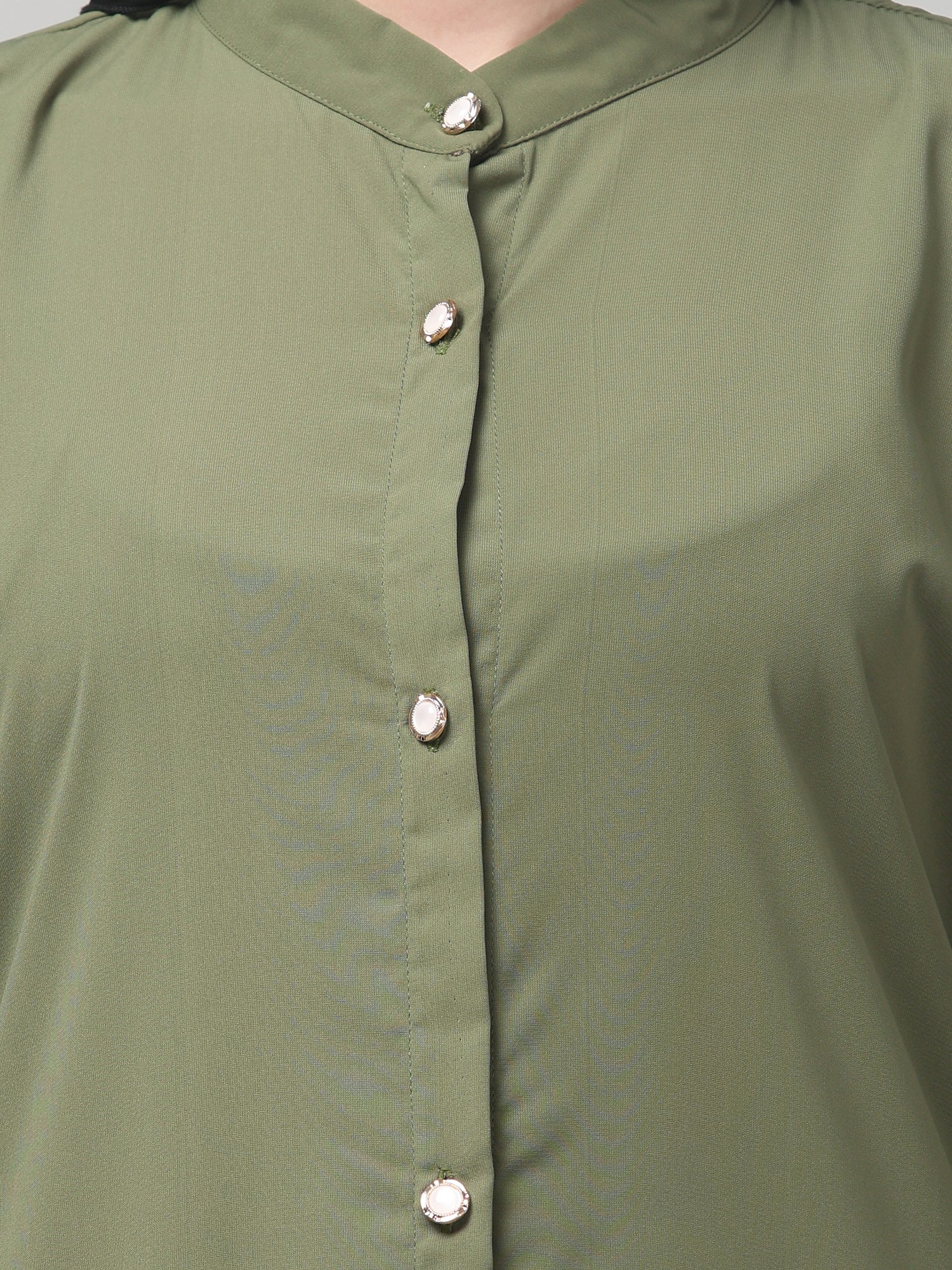 Front-Open Olive Grey Abaya Burqa with Button Detailing