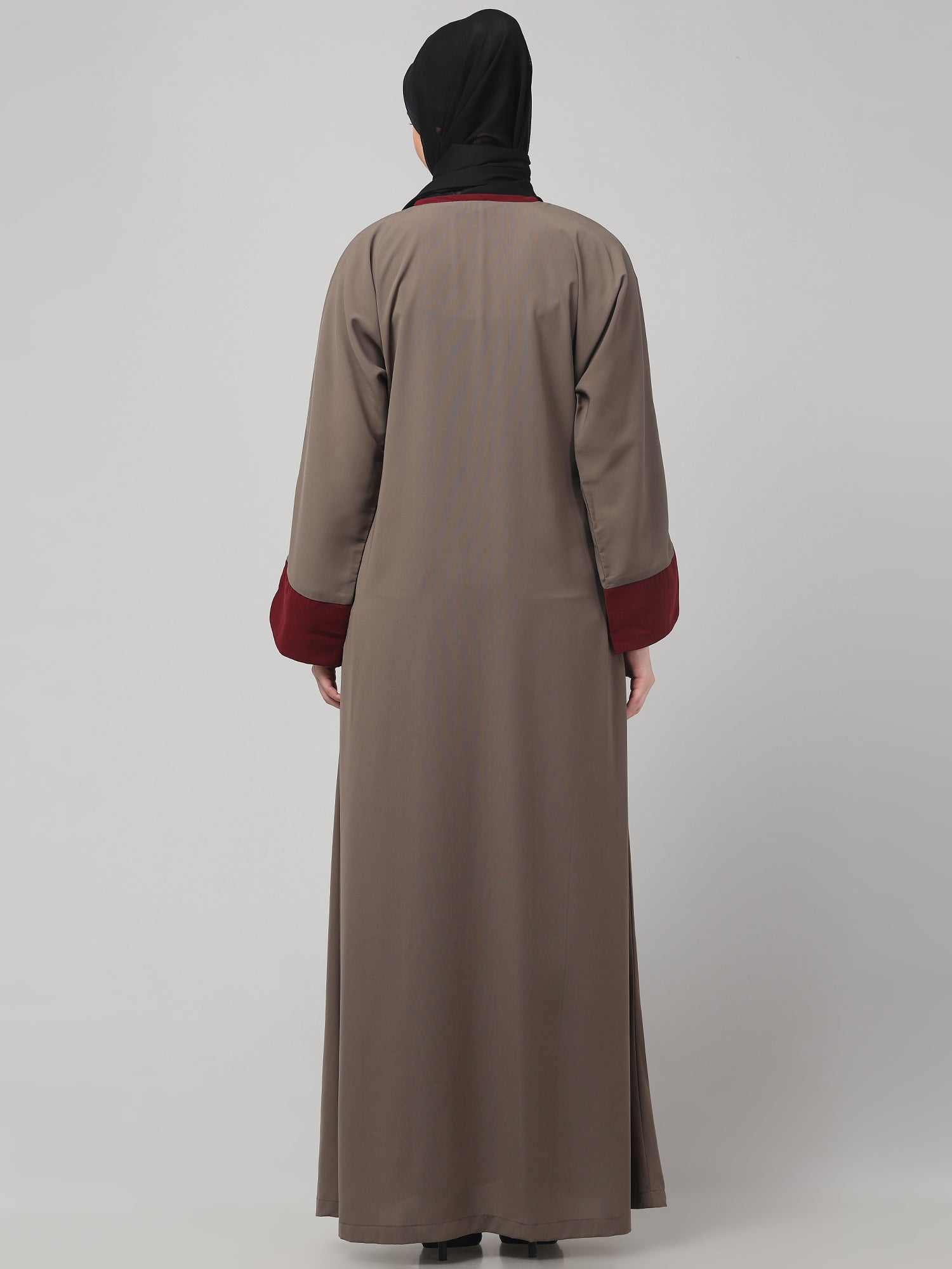 Front Open Oat Nida Matte Abaya with Maroon Piping
