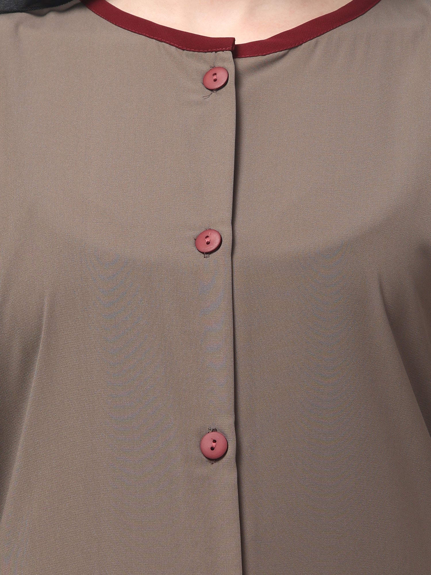 Front Open Oat Nida Matte Abaya with Maroon Piping