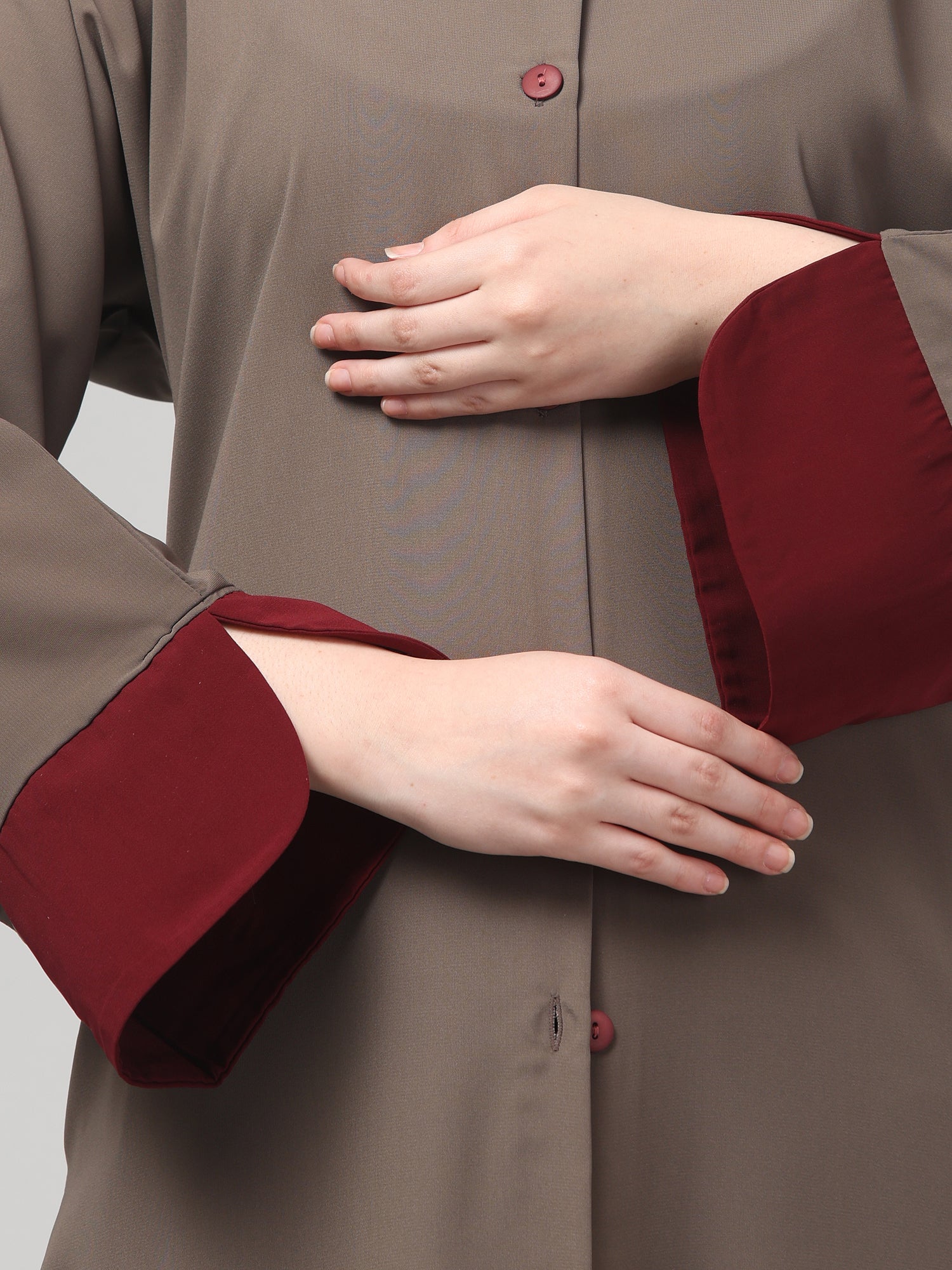 Front Open Oat Nida Matte Abaya with Maroon Piping