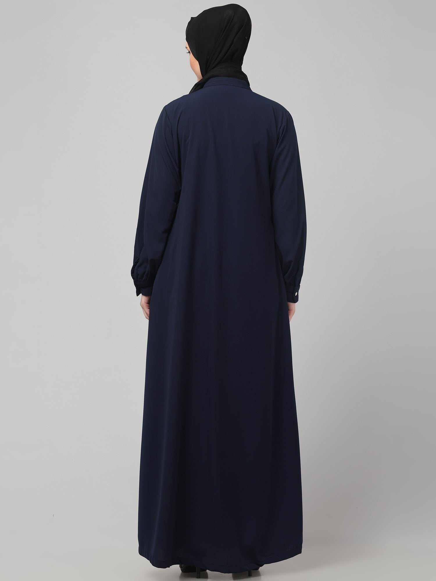 Blue Front Open Abaya Burqa with Button Detailing