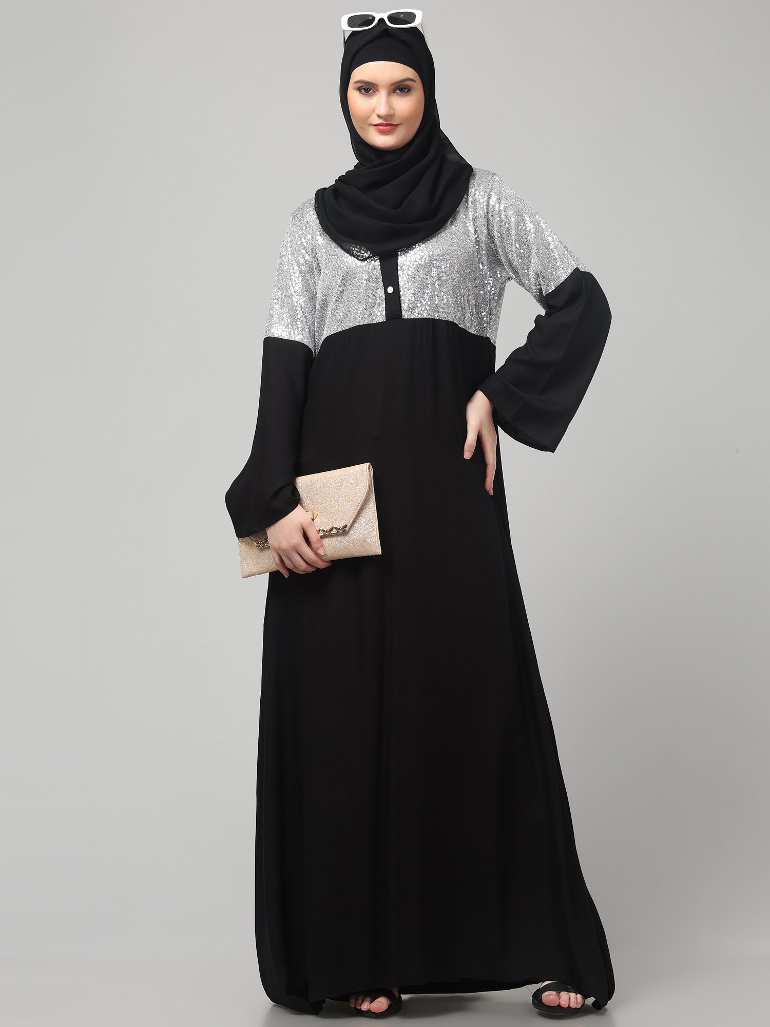 Black Sequin Yog Abaya Burqa for Women & Girls