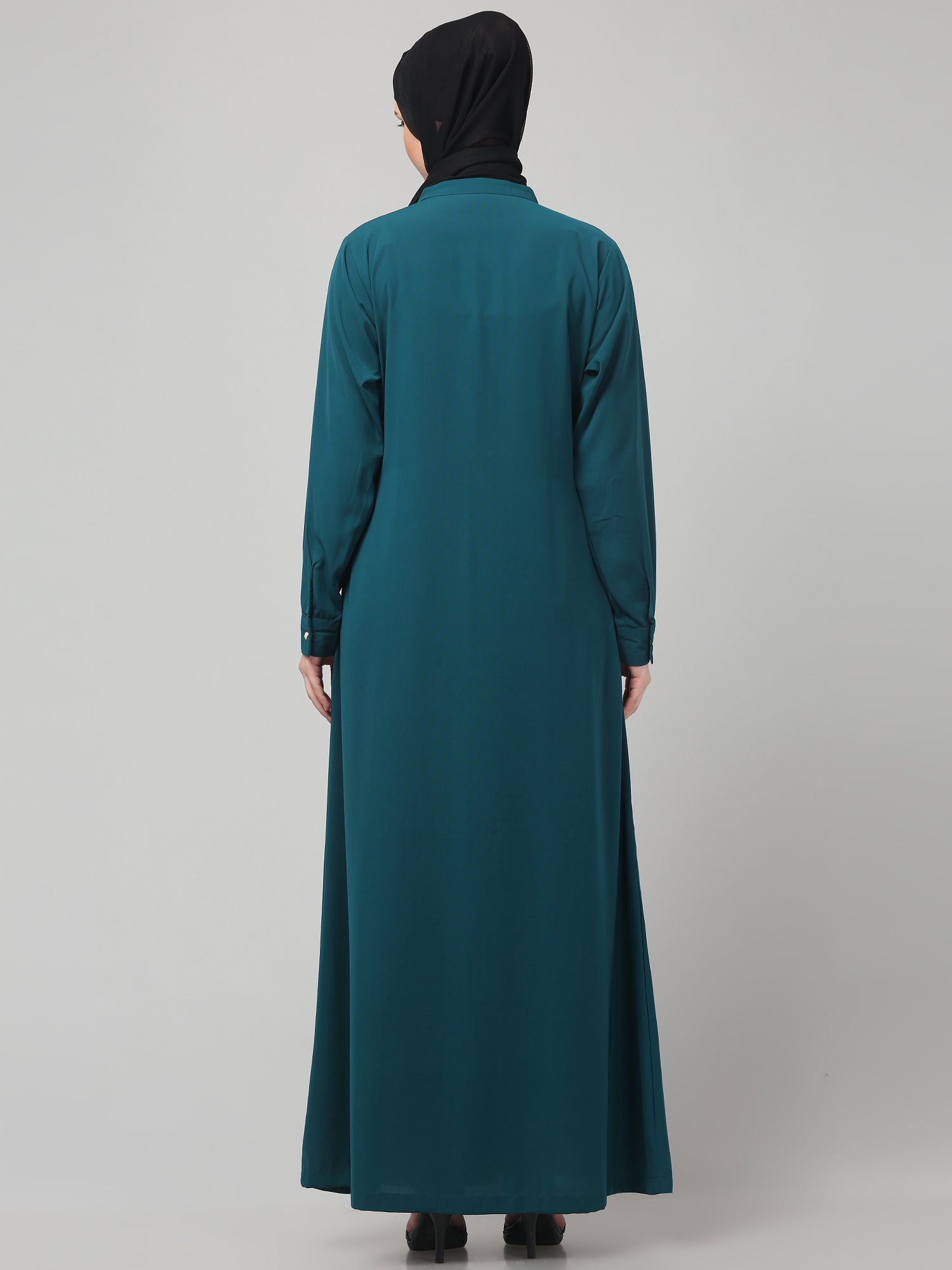 Front Open Bottle Green Nida Matte Abaya for Women