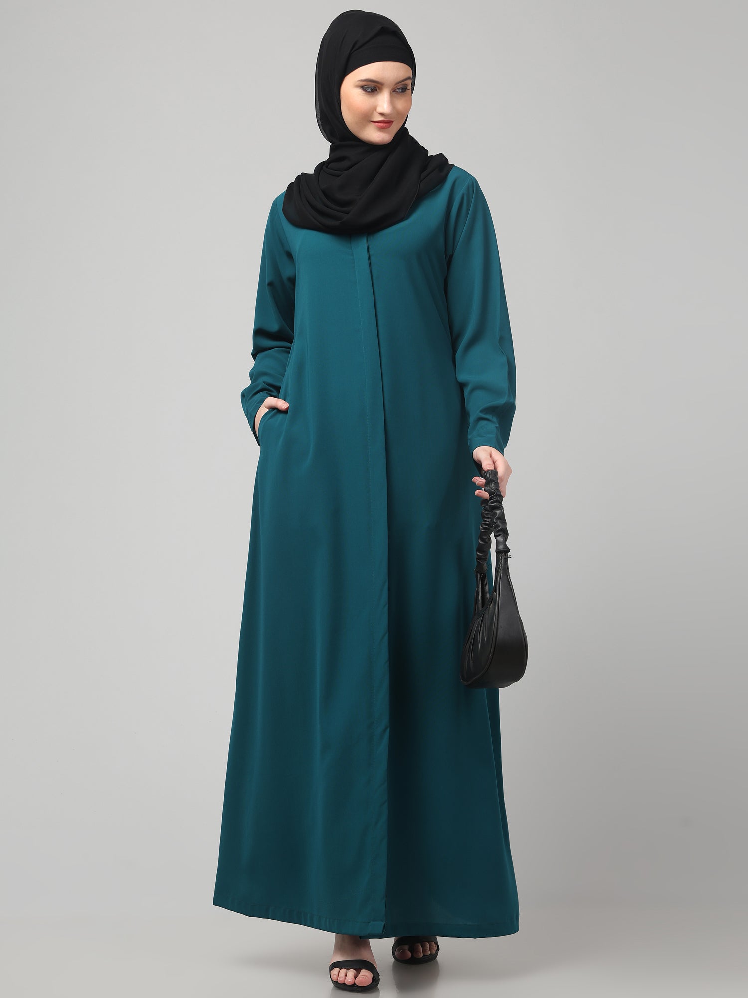 Front Open Bottle Green Nida Matte Abaya for Women